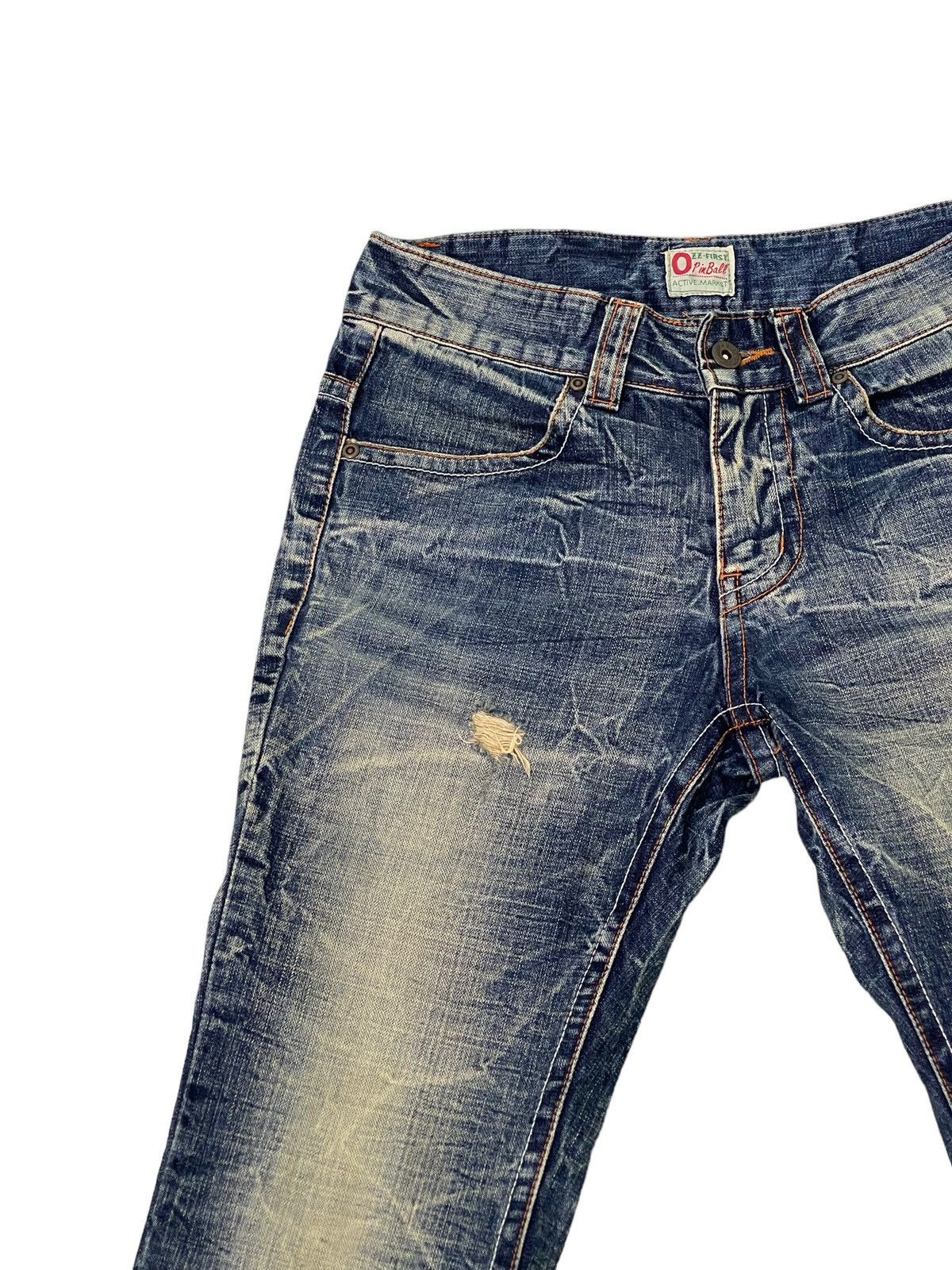 Japanese Brand Flare Jeans Ozz Pinball Distress Denim Acid Wash 1🟦8 Size US 29 - 8 Thumbnail