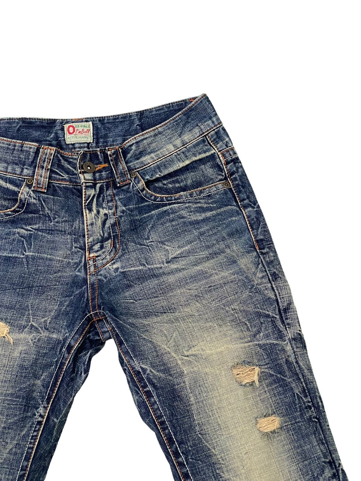 Japanese Brand Flare Jeans Ozz Pinball Distress Denim Acid Wash 1🟦8 Size US 29 - 9 Thumbnail