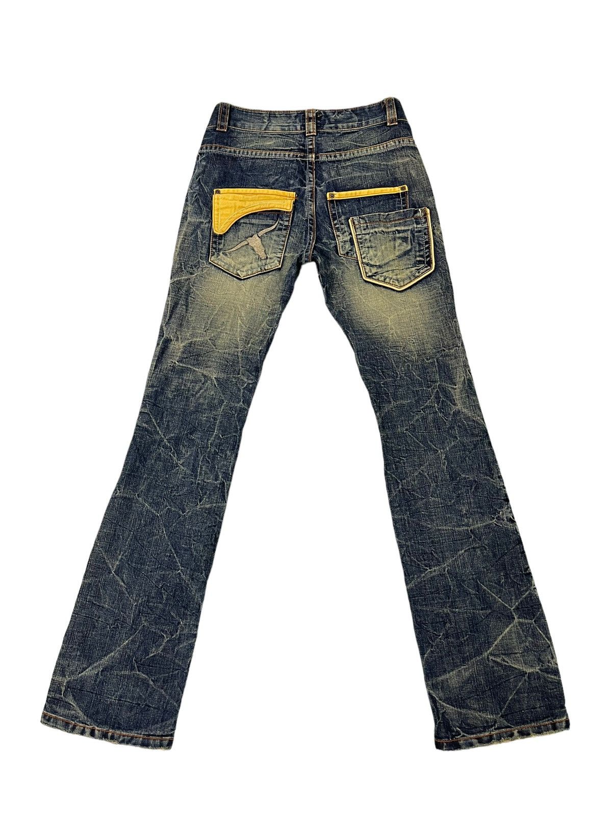 Japanese Brand Flare Jeans Ozz Pinball Distress Denim Acid Wash 1🟦8 Size US 29 - 12 Thumbnail