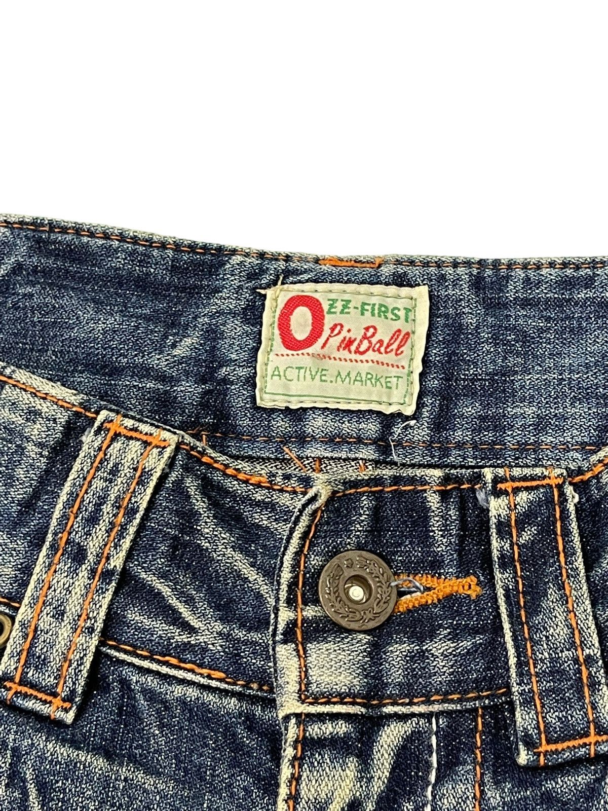 Japanese Brand Flare Jeans Ozz Pinball Distress Denim Acid Wash 1🟦8 Size US 29 - 10 Thumbnail