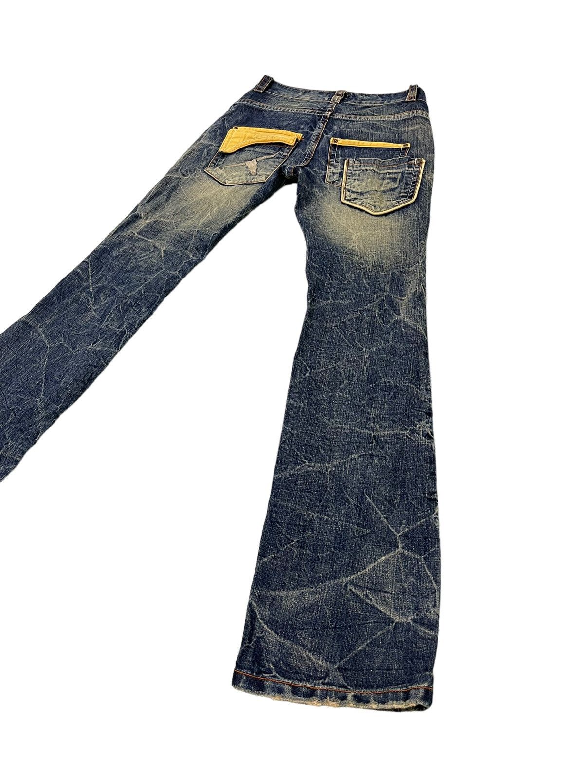 Japanese Brand Flare Jeans Ozz Pinball Distress Denim Acid Wash 1🟦8 Size US 29 - 14 Thumbnail