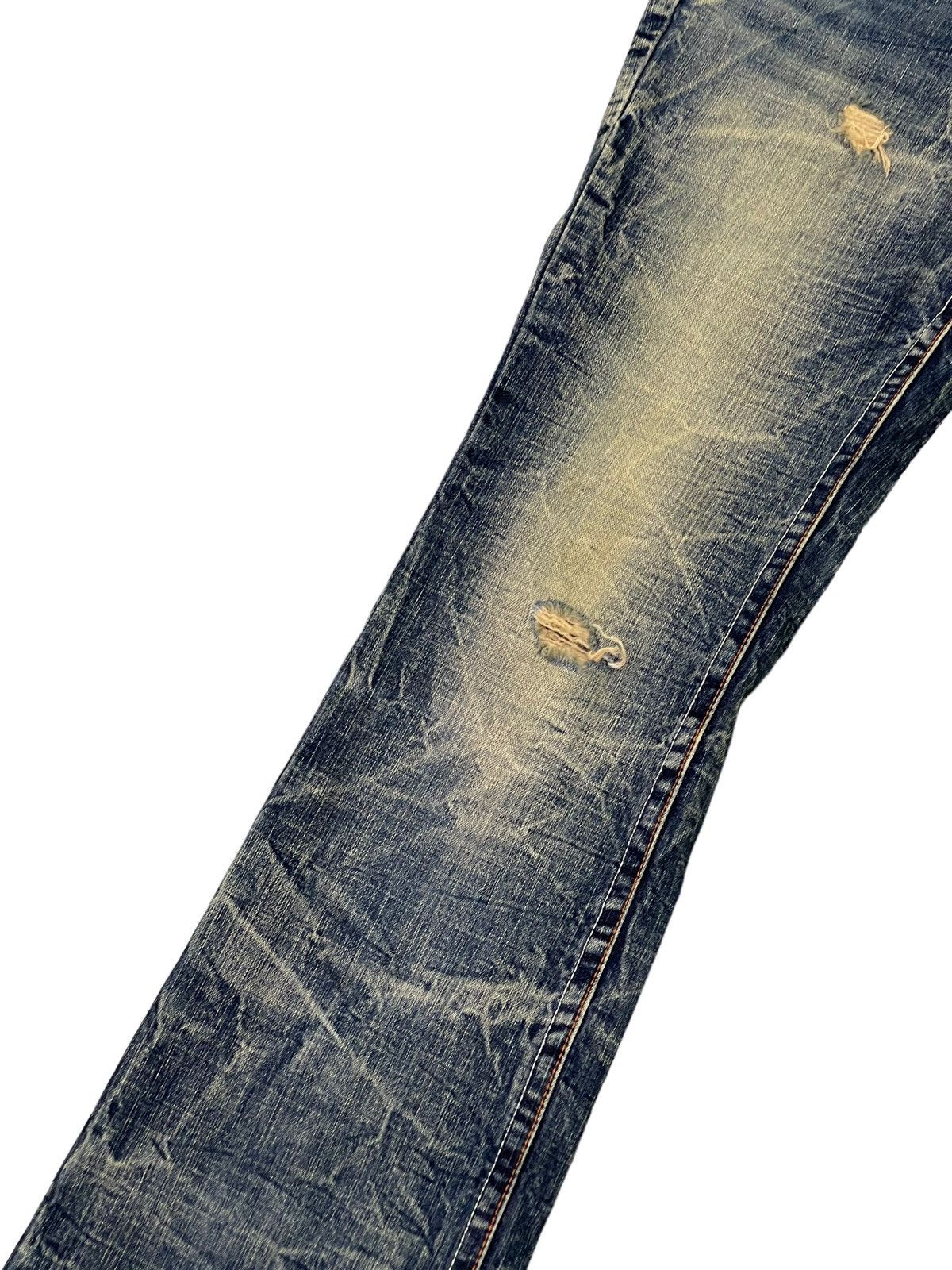 Japanese Brand Flare Jeans Ozz Pinball Distress Denim Acid Wash 1🟦8 Size US 29 - 6 Thumbnail