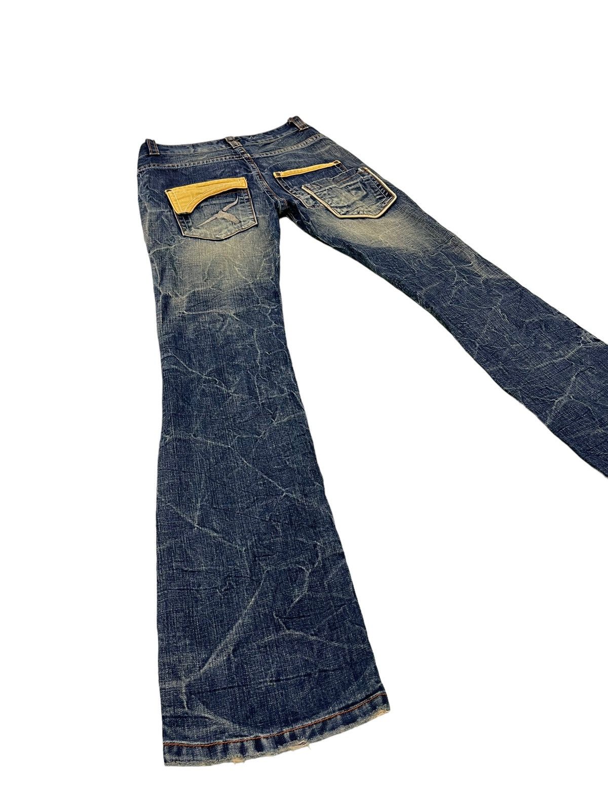 Japanese Brand Flare Jeans Ozz Pinball Distress Denim Acid Wash 1🟦8 Size US 29 - 13 Thumbnail