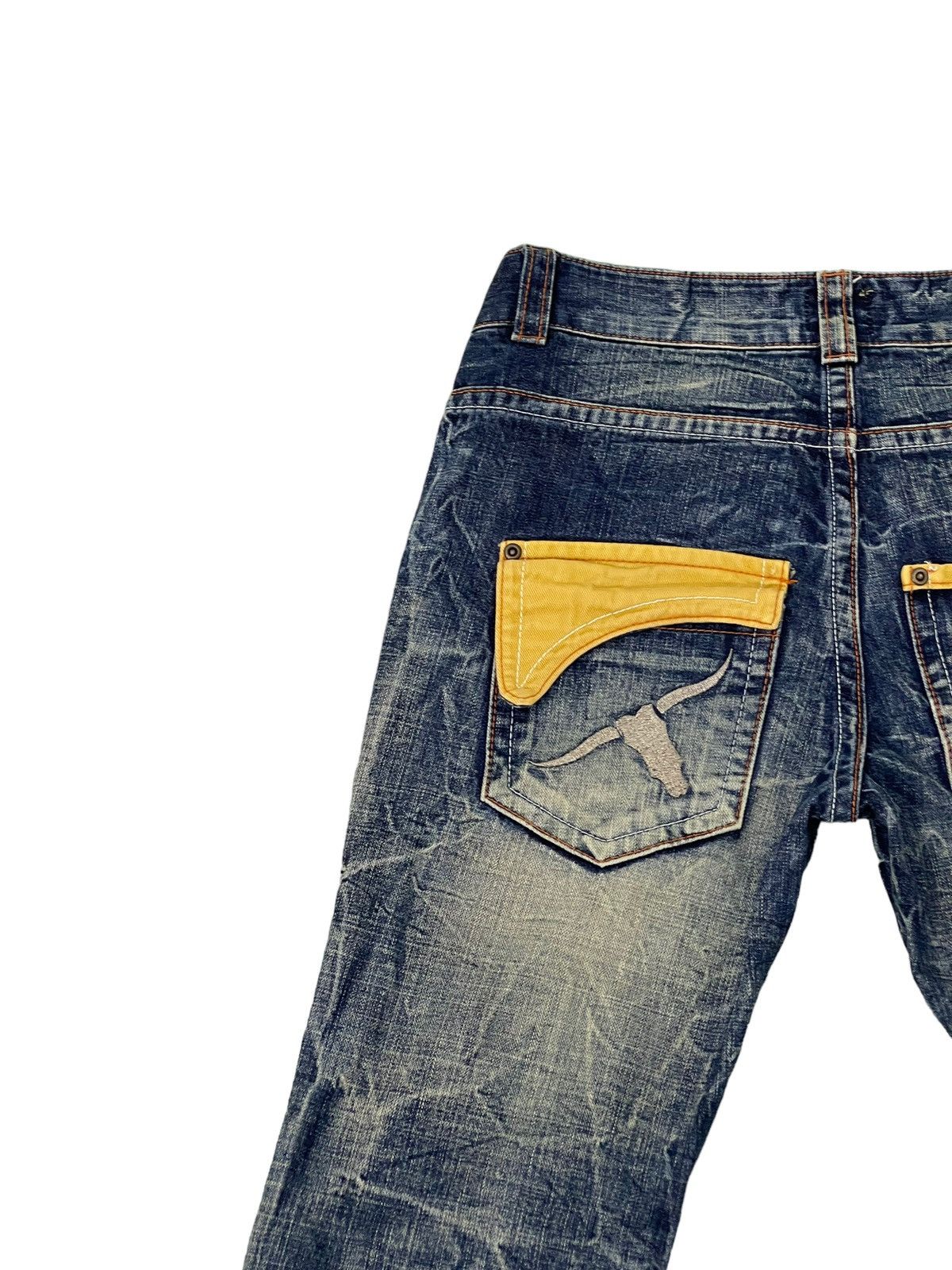 Japanese Brand Flare Jeans Ozz Pinball Distress Denim Acid Wash 1🟦8 Size US 29 - 19 Thumbnail