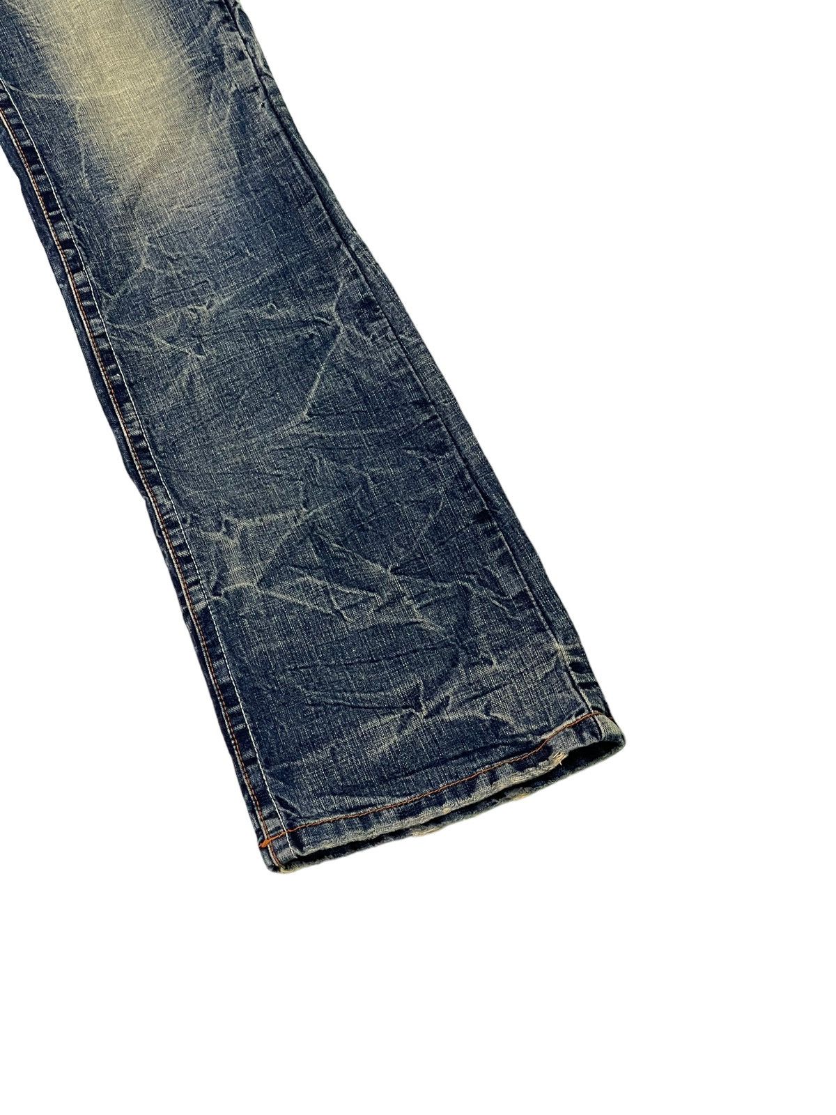 Japanese Brand Flare Jeans Ozz Pinball Distress Denim Acid Wash 1🟦8 Size US 29 - 4 Thumbnail