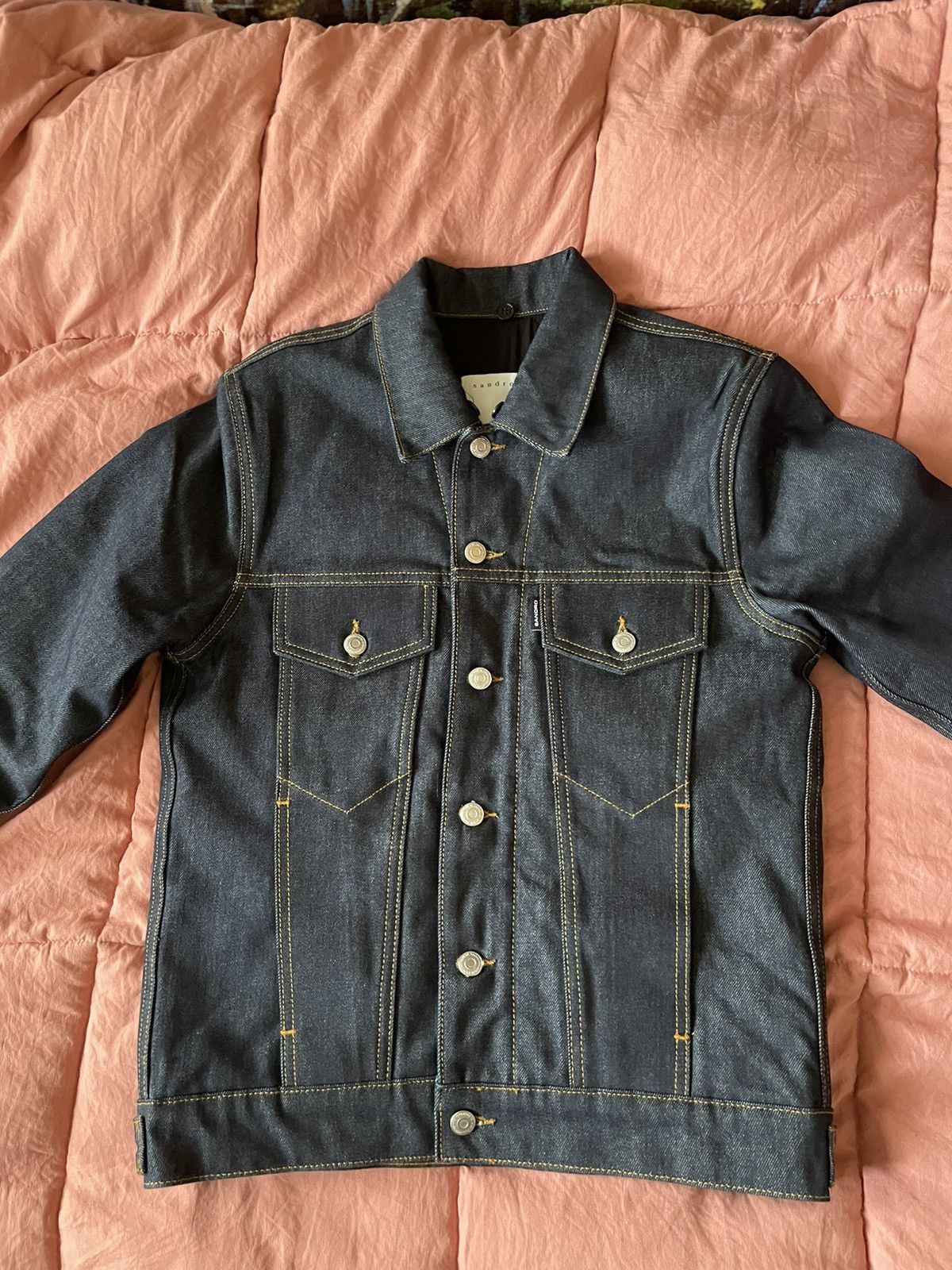 image of Sandro Raw Denim Jacket in Blue, Men's (Size Small)