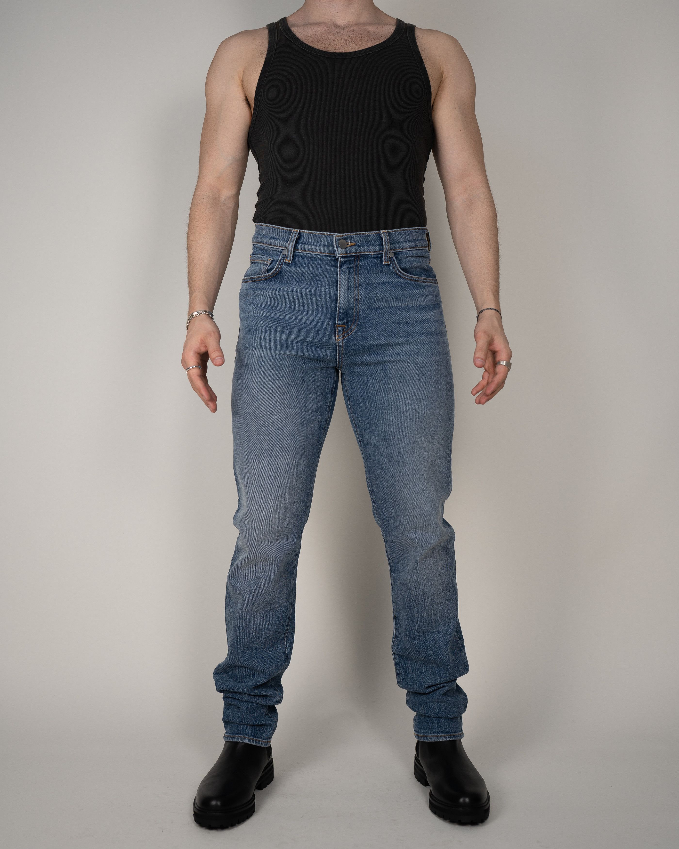 BLDWN Modern Slim Jeans in Mid Blue Wash 31x34