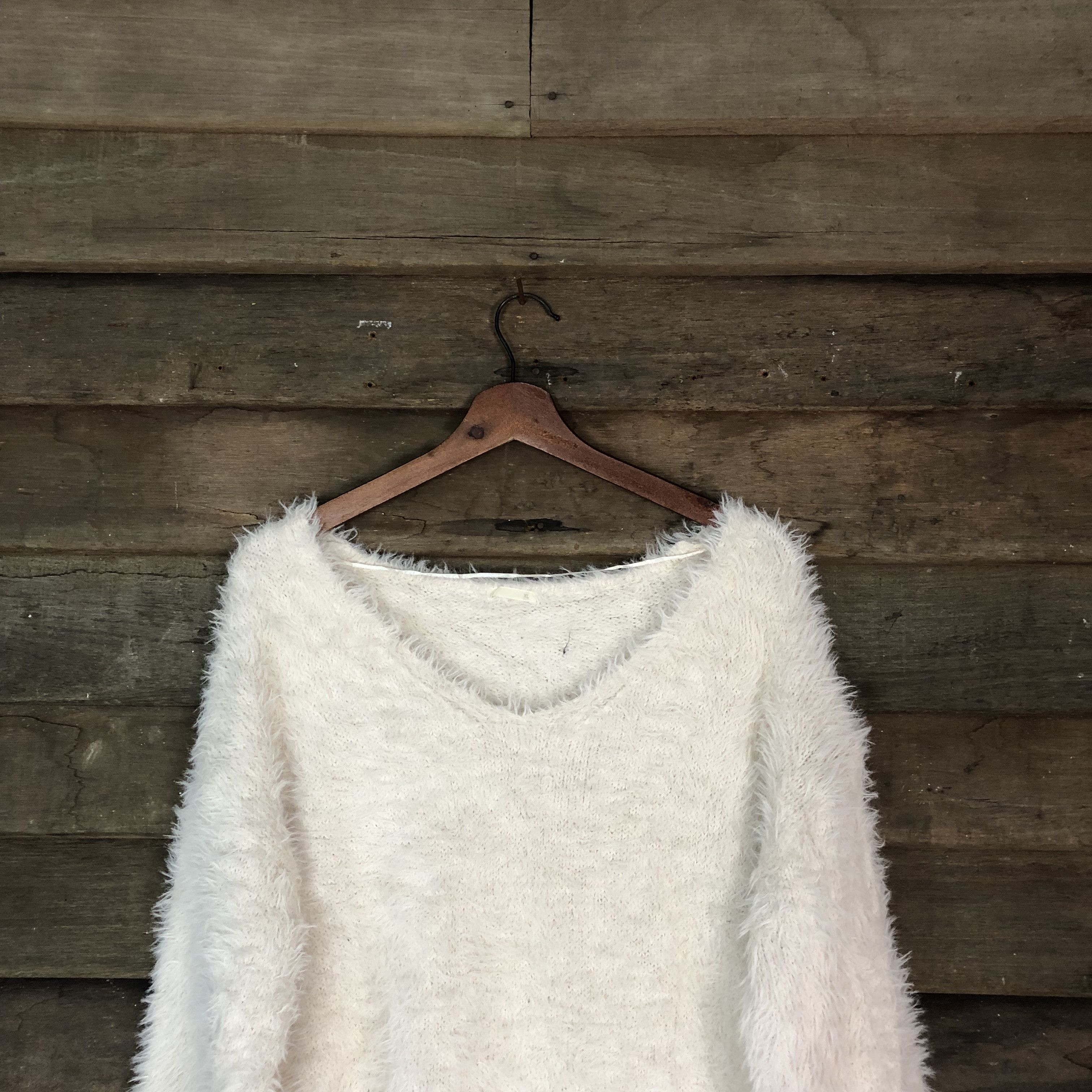 Homespun Knitwear GU White Shag Shaggy Fur Mohair Knitwear #6718 Size US XL / EU 56 / 4 - 2 Thumbnail