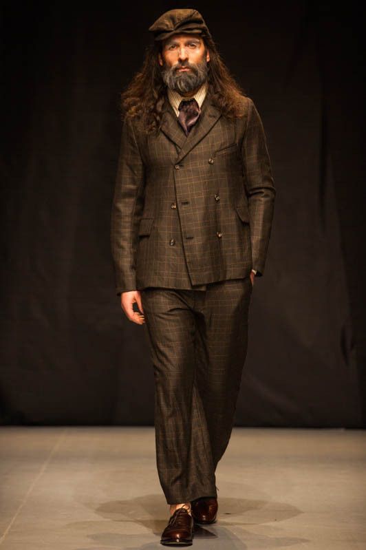 image of Fw16 Double Breasted Cashmere X Silk Jacket in Grey/Brown, Men's (Size Medium)