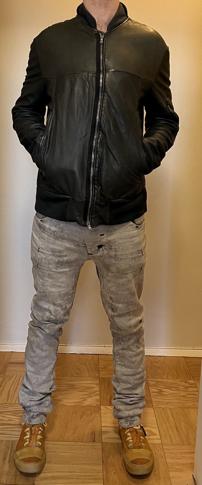 image of Forme D Expression Lambskin Leather Bomber in Black, Men's (Size Medium)
