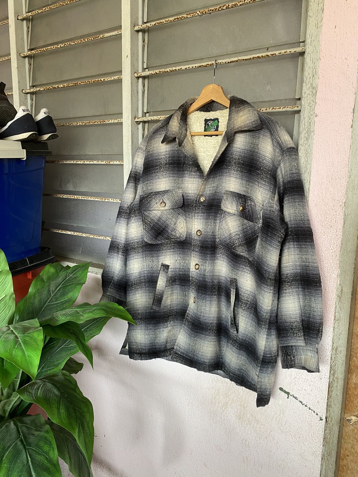 Flannel Japanese Brand Outdoor Life Steals Andlo Shadow Plaid Sherpa Flannel Jacket Grailed
