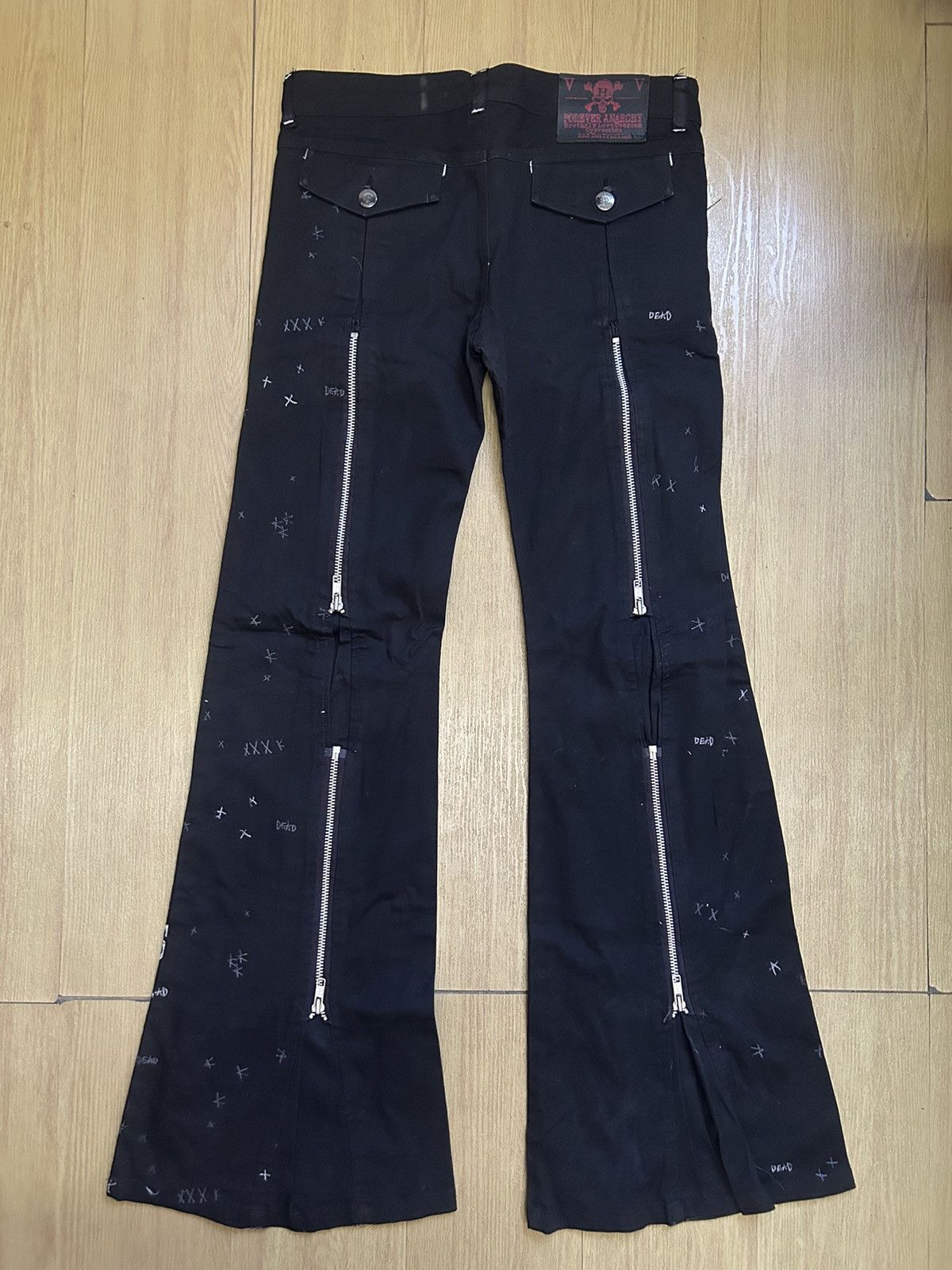 20471120 Forever Anarchy Bondage Flared Pants Size US 32 / EU 48 - 2 Thumbnail
