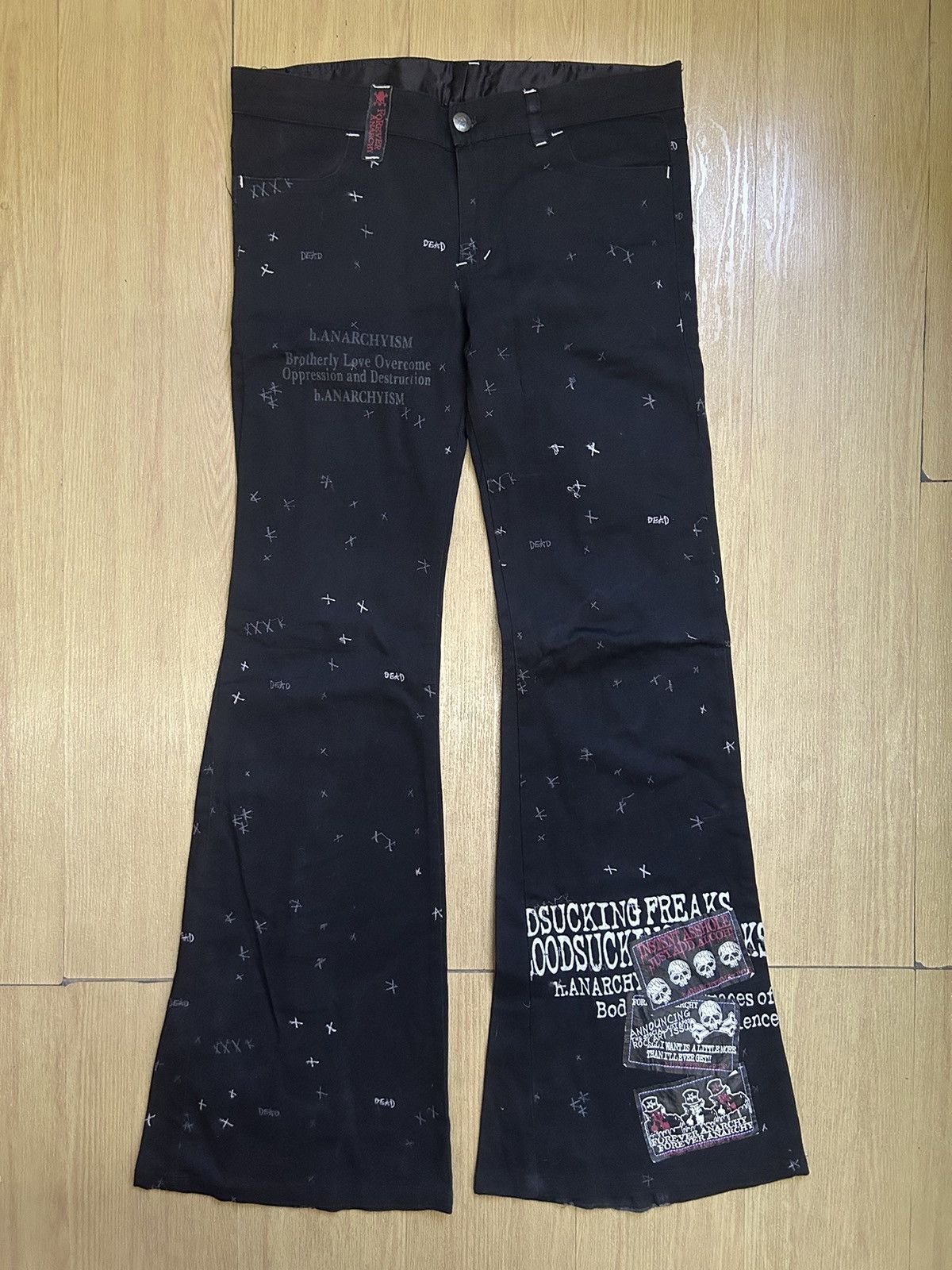 20471120 Forever Anarchy Bondage Flared Pants Size US 32 / EU 48 - 1 Thumbnail