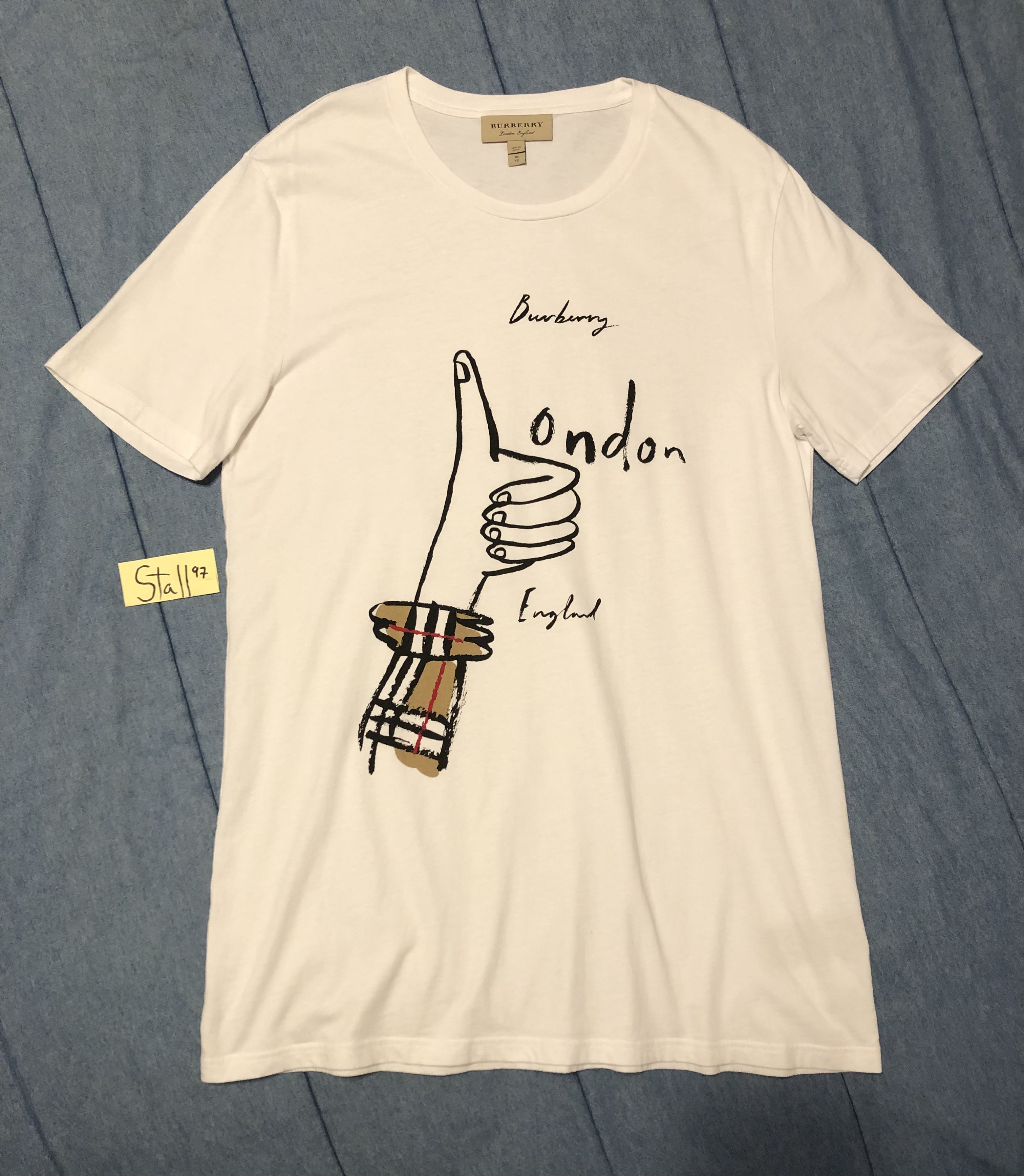 image of Burberry Thumbs Up T-Shirt in White, Men's (Size XL)