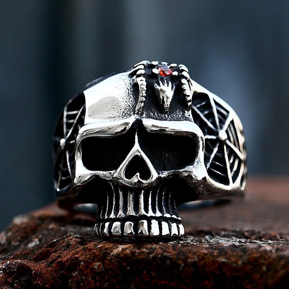 Jewelry Vintage Carved Skull Ring Size ONE SIZE - 1 Thumbnail