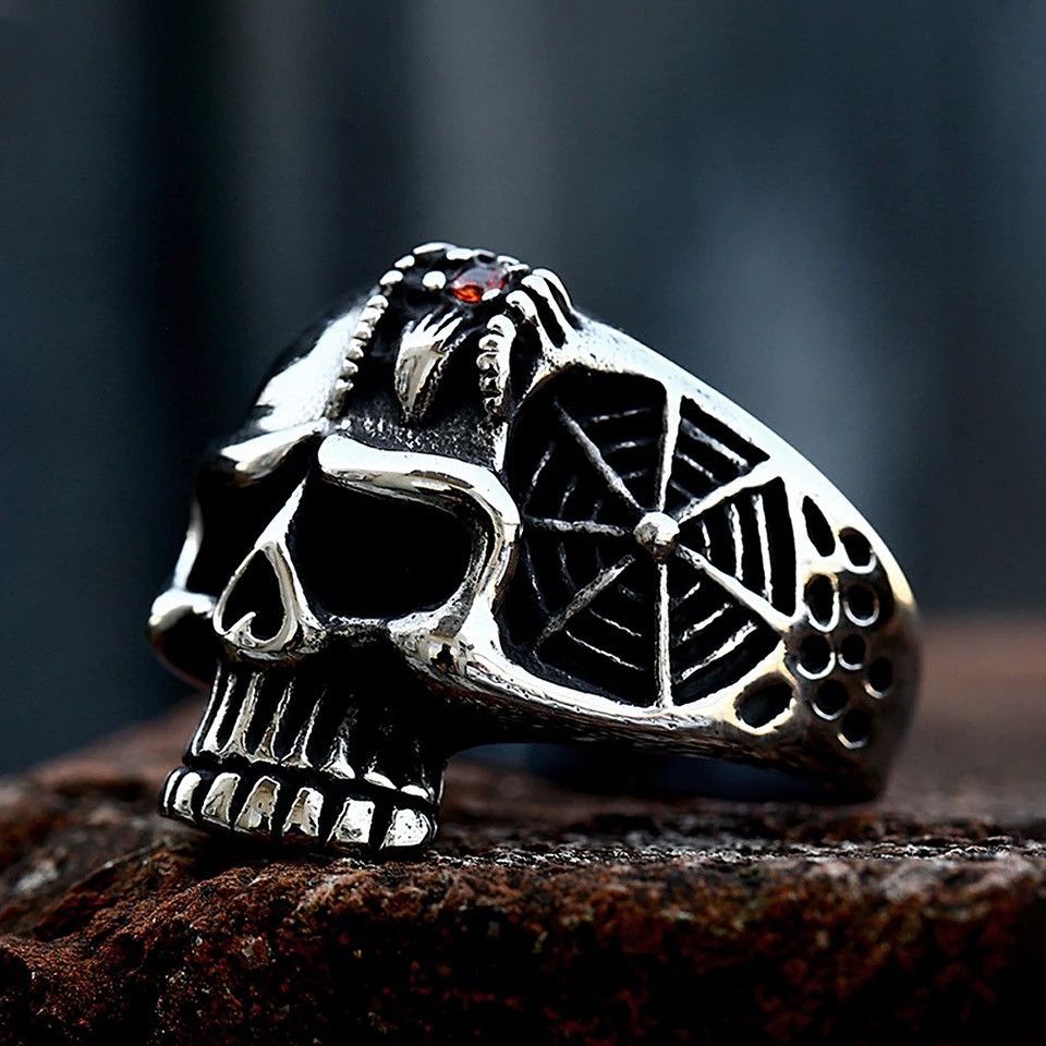 Jewelry Vintage Carved Skull Ring Size ONE SIZE - 3 Thumbnail