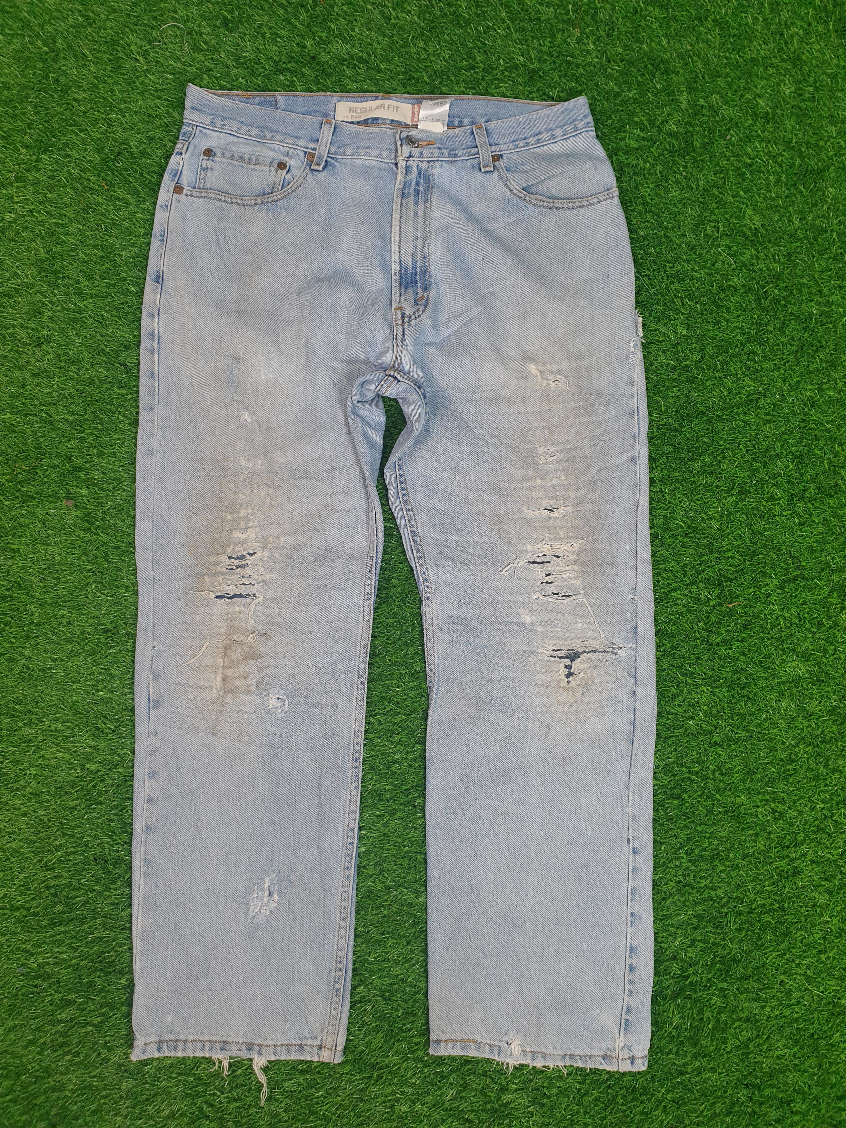 image of Distressed Denim x Levis Vintage Levis 505 Sun Faded Distressed 35X30 Jeans L0087 in Light Blue