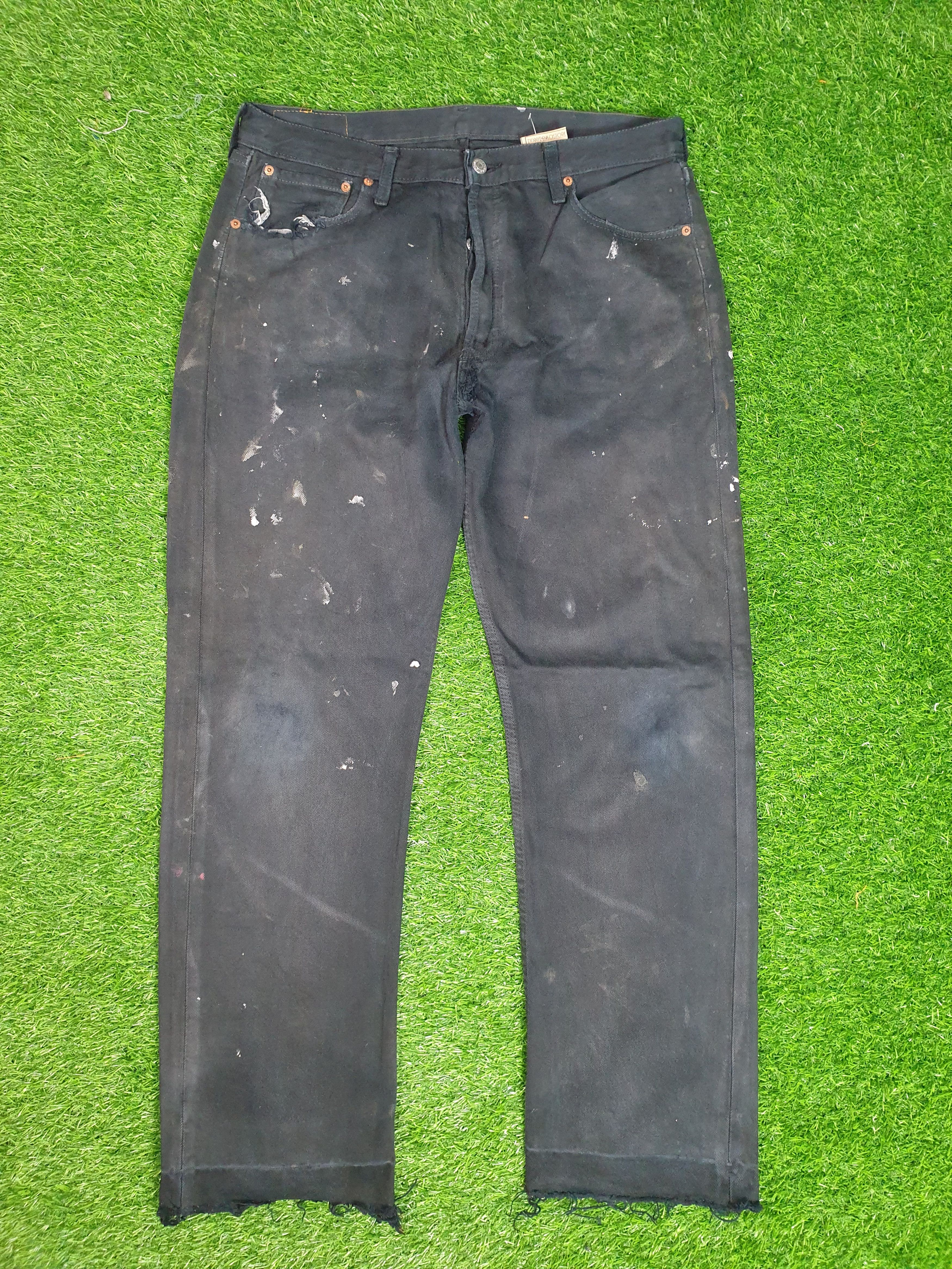 Image of Distressed Denim x Levis Vintage Clothing Vintage Levis 501 Faded Super Black Paint 35X31 Jeans L01