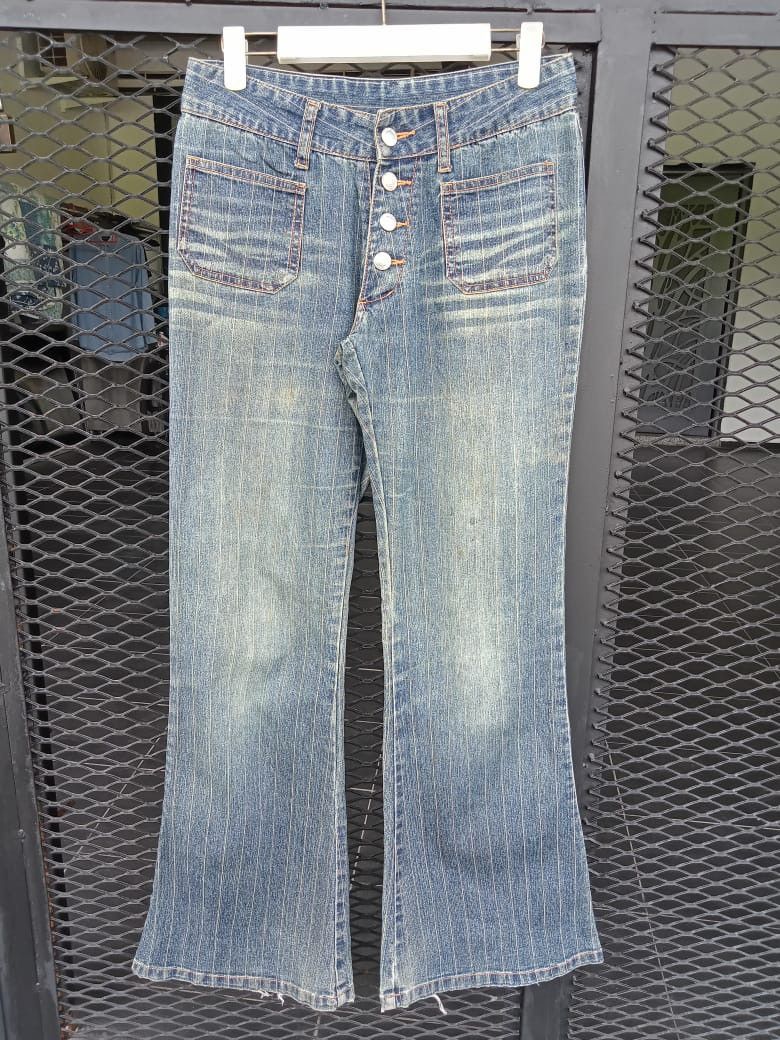 Flare Jeans Vintage Japanese Distressed Stripe Denim