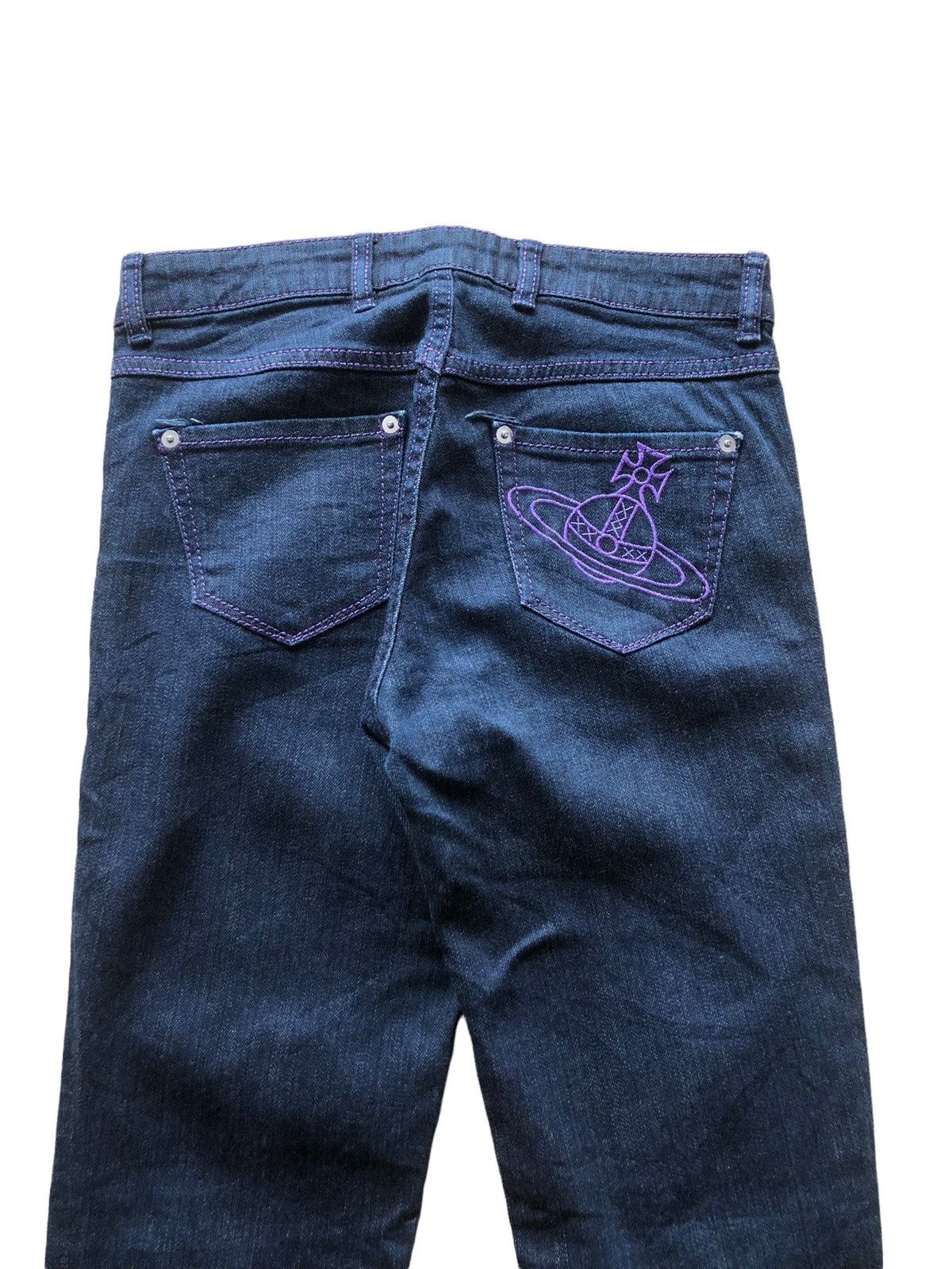 Vivienne Westwood 2000s Vivienne Westwood Purple Embroidered Orb Logo Jeans Size 28" / US 6 / IT 42 - 2 Thumbnail