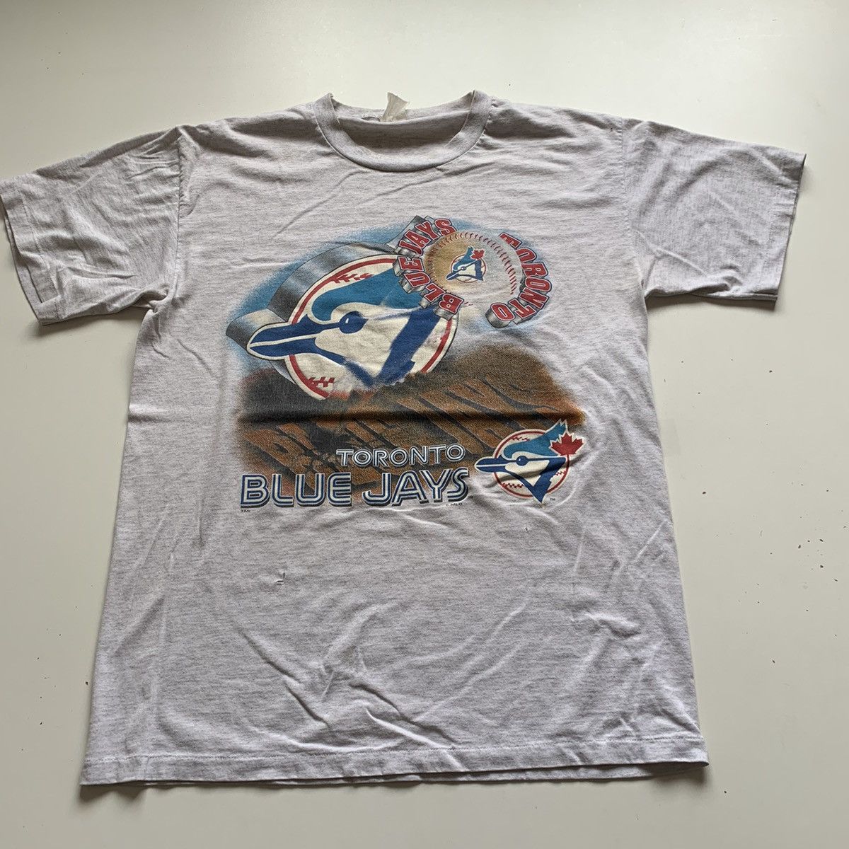 1990S Toronto Blue Jays Mlb Baseball Graphic T Shirt in Grey, Men's (Size Large)