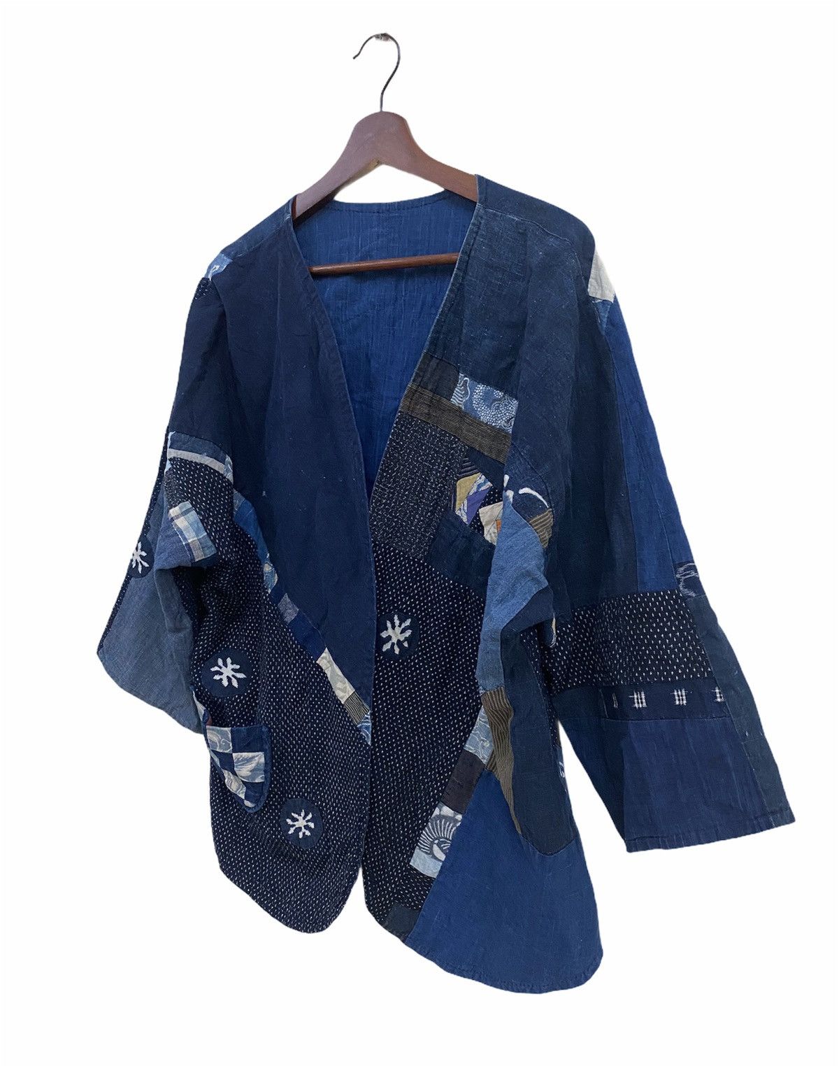 Vintage VTG Japanese Indigo Patchwork Noragi Kimono Cardigan Jacket Size US XL / EU 56 / 4 - 2 Thumbnail