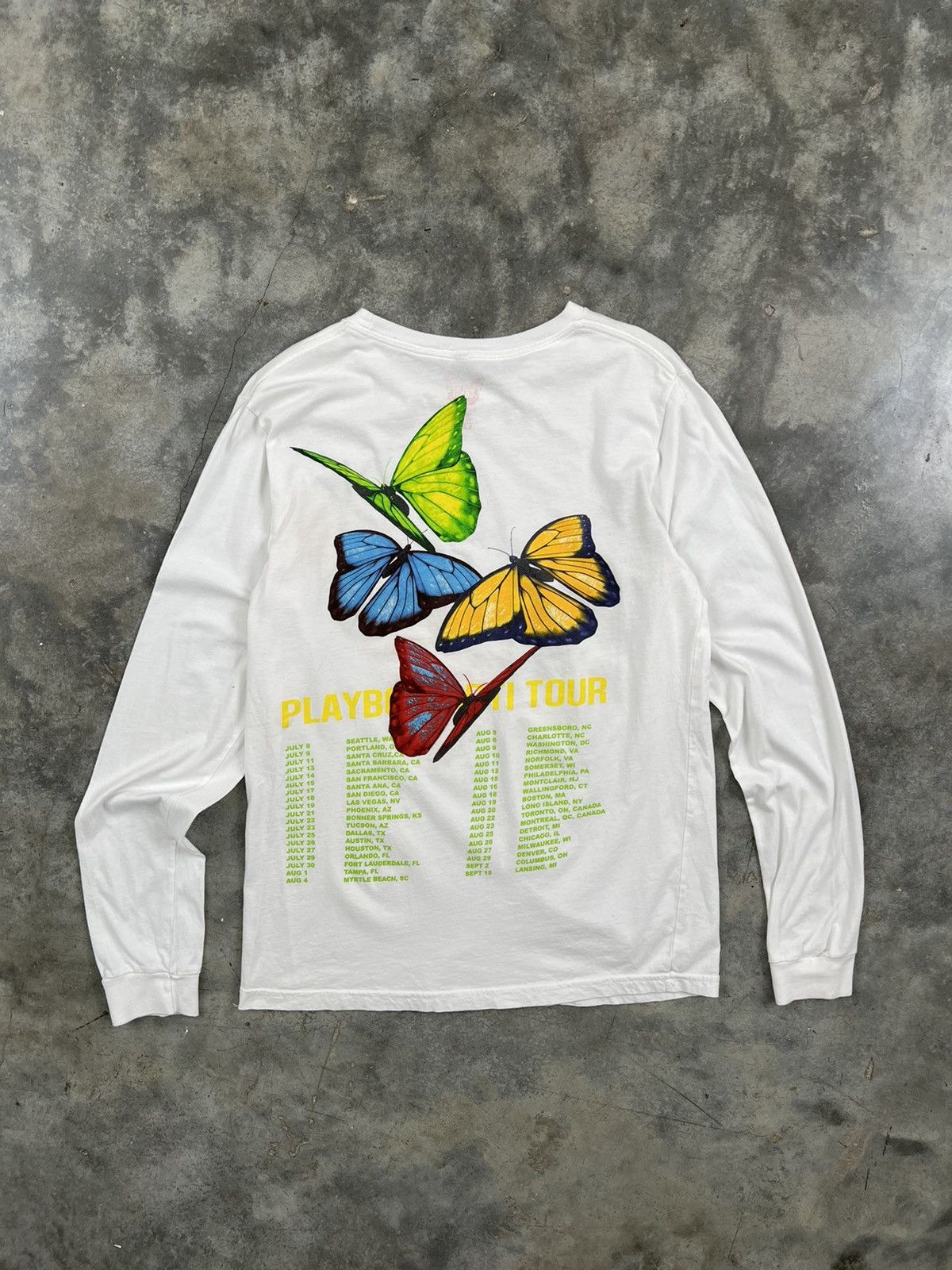 image of Playboi Carti Neon Butterflies Long sleeve Tee White Large Gun, Men's