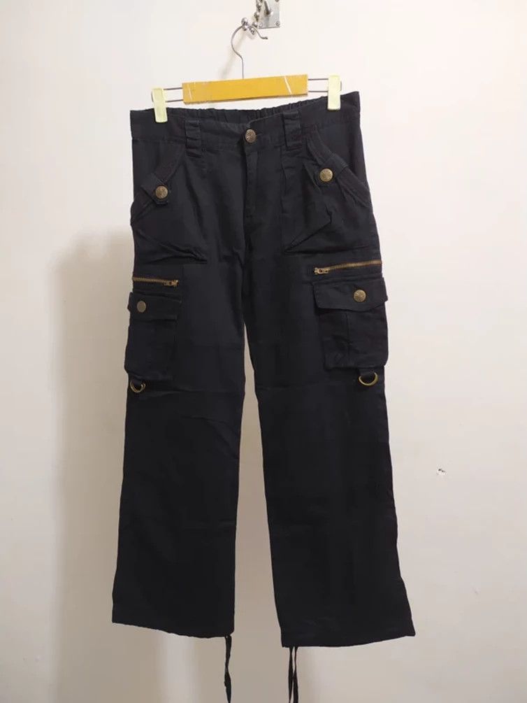 image of Unknown Brand Drawstring Hem Cargo Multi Pocket Pants in Black, Men's (Size 30)