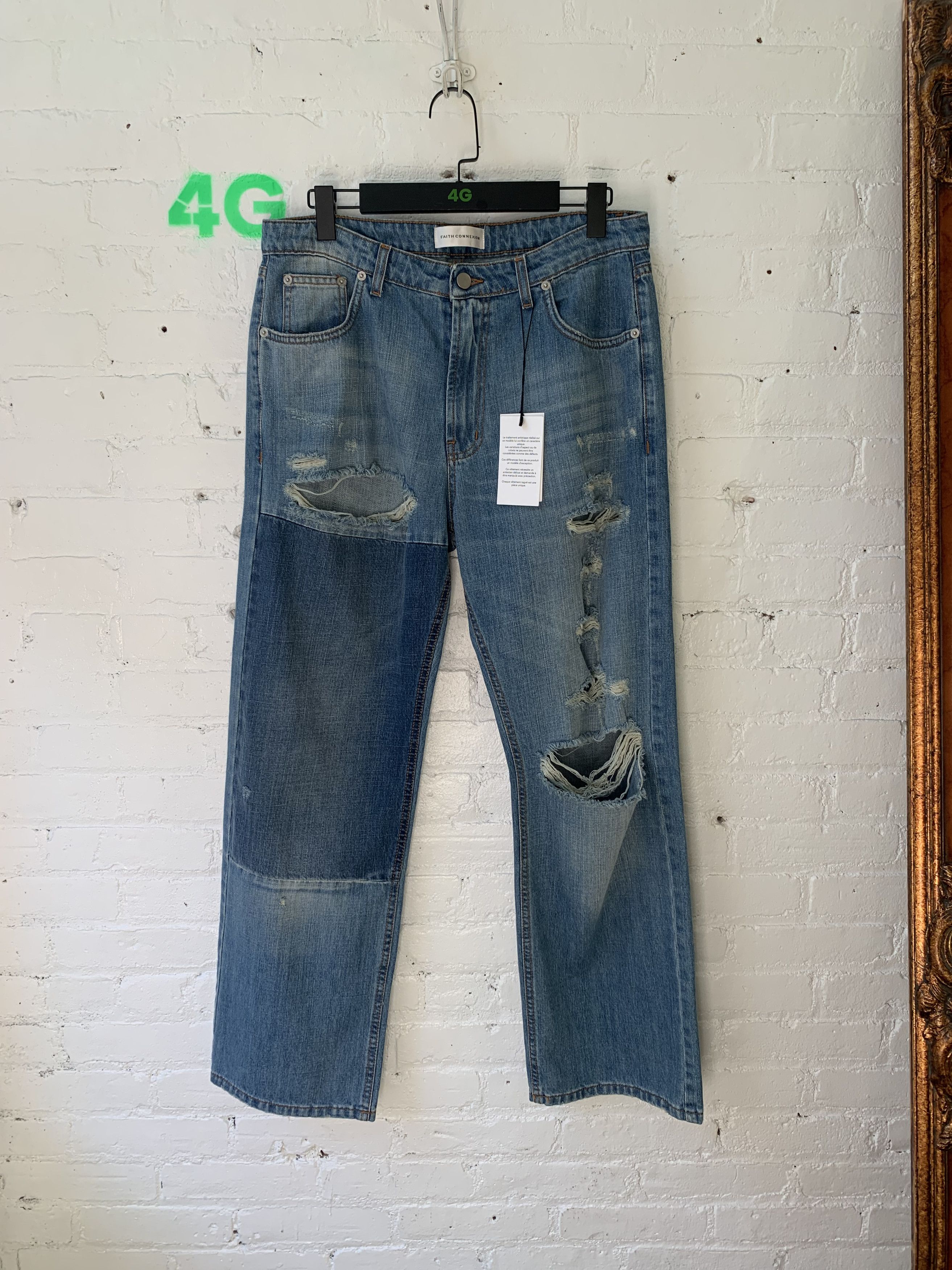 image of Faith Connexion Thrashed Blue Jeans, Men's (Size 31)