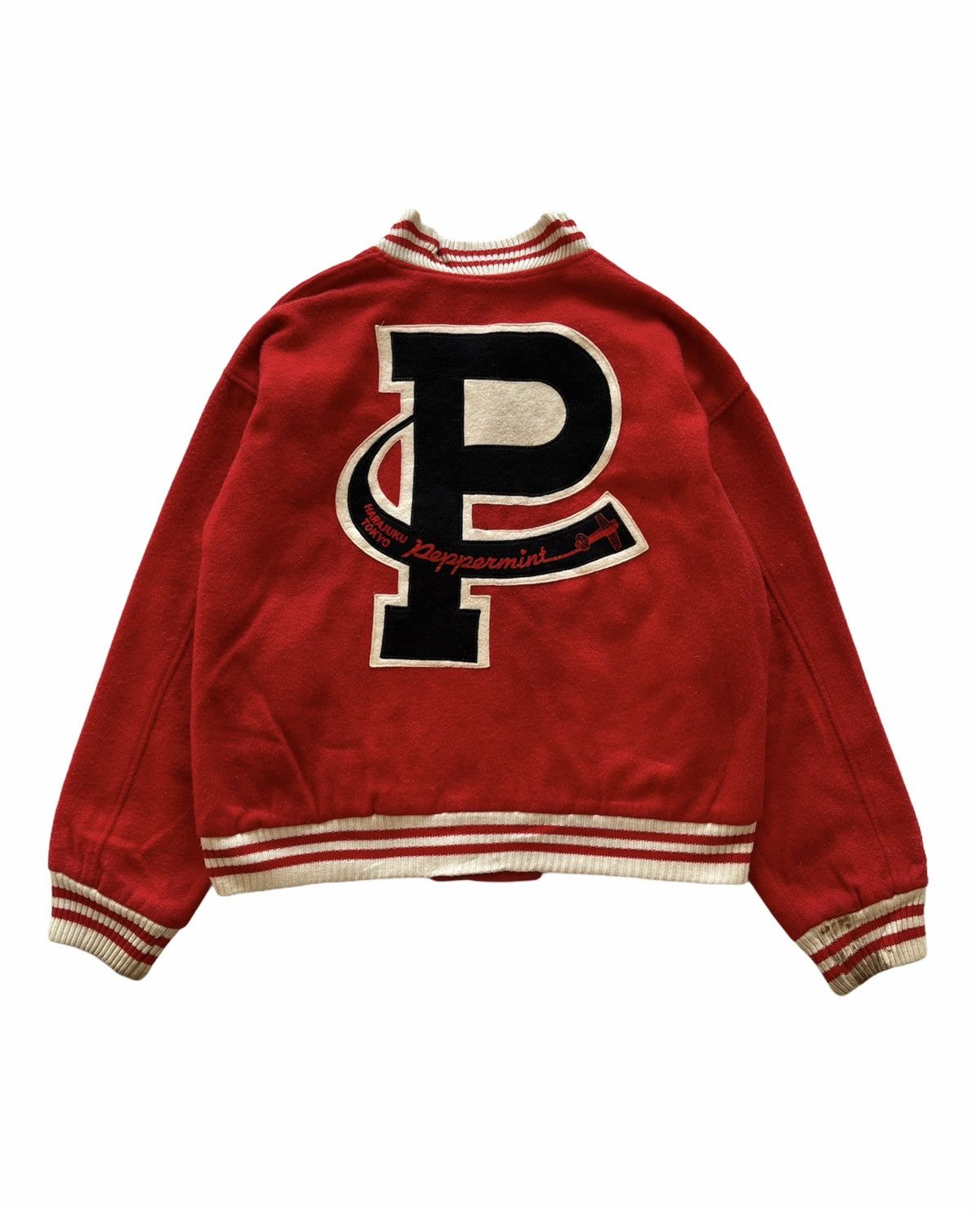 Japanese Brand VINTAGE PEPPERMINT BIG LOGO WOOL VARSITY JACKET Size US L / EU 52-54 / 3 - 1 Thumbnail