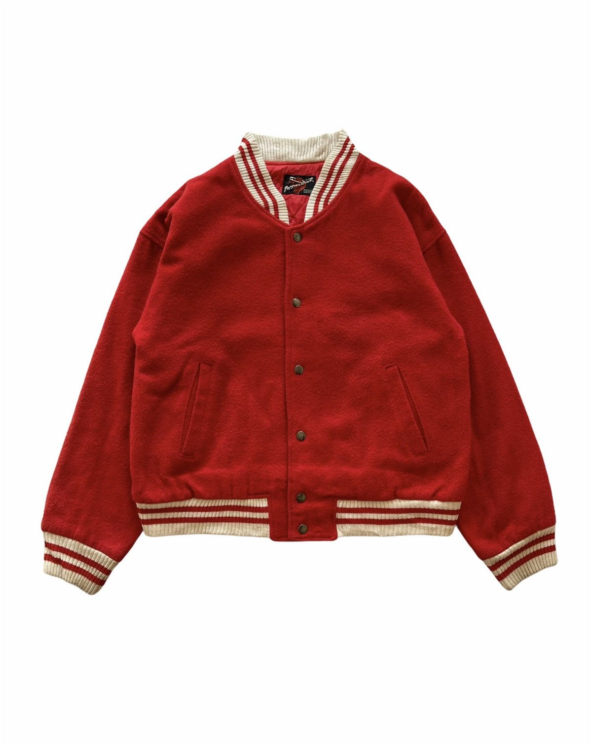 Japanese Brand VINTAGE PEPPERMINT BIG LOGO WOOL VARSITY JACKET Size US L / EU 52-54 / 3 - 2 Thumbnail