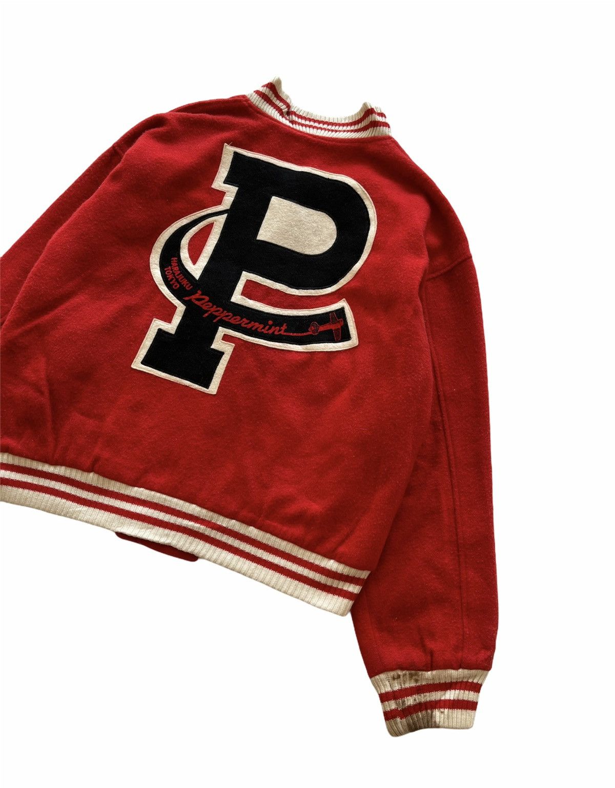 Japanese Brand VINTAGE PEPPERMINT BIG LOGO WOOL VARSITY JACKET Size US L / EU 52-54 / 3 - 3 Thumbnail