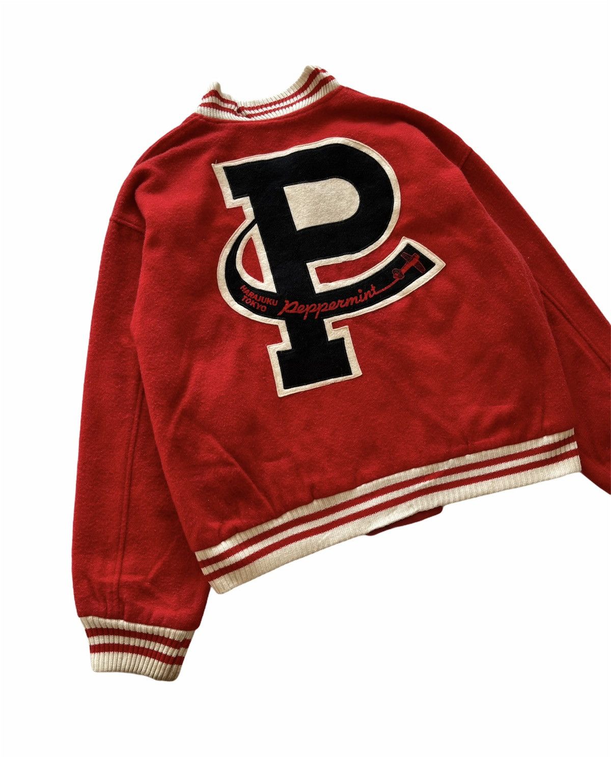 Japanese Brand VINTAGE PEPPERMINT BIG LOGO WOOL VARSITY JACKET Size US L / EU 52-54 / 3 - 4 Thumbnail
