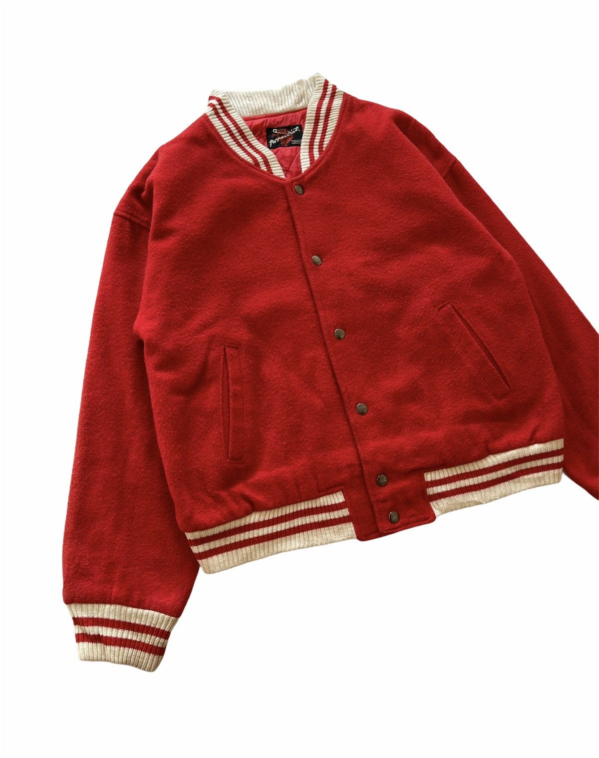 Japanese Brand VINTAGE PEPPERMINT BIG LOGO WOOL VARSITY JACKET Size US L / EU 52-54 / 3 - 6 Thumbnail