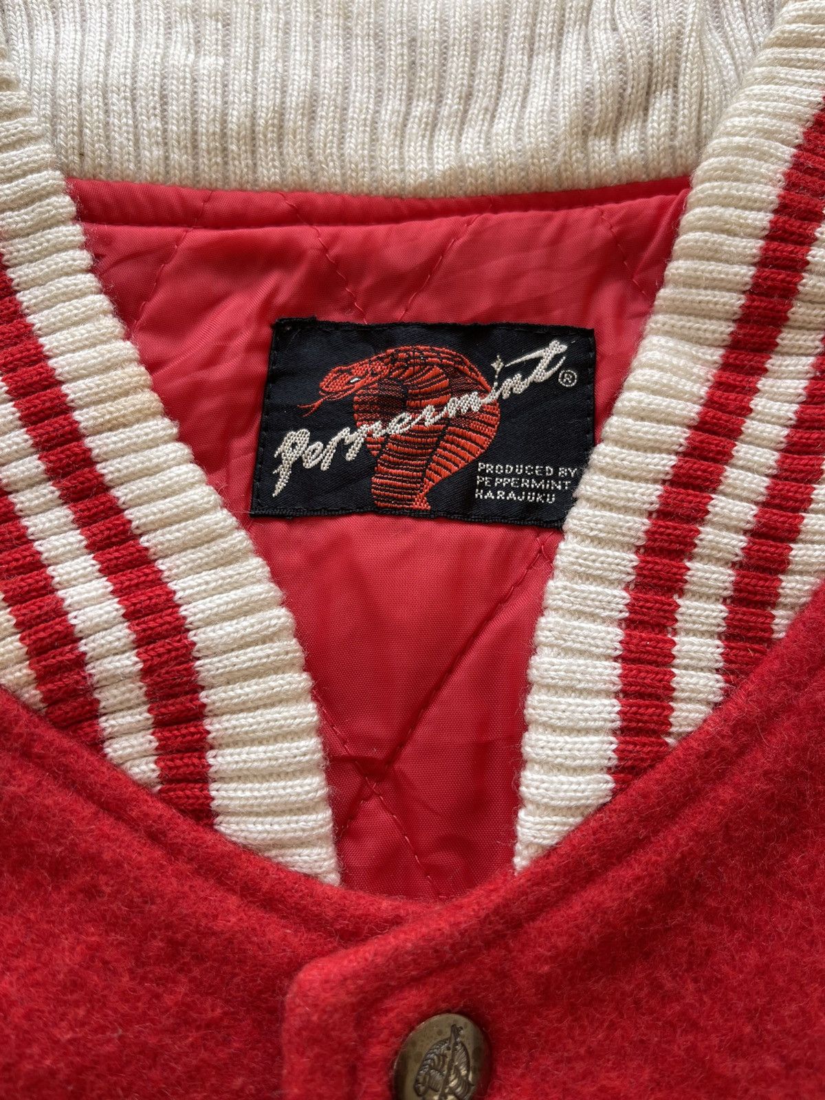 Japanese Brand VINTAGE PEPPERMINT BIG LOGO WOOL VARSITY JACKET Size US L / EU 52-54 / 3 - 10 Thumbnail