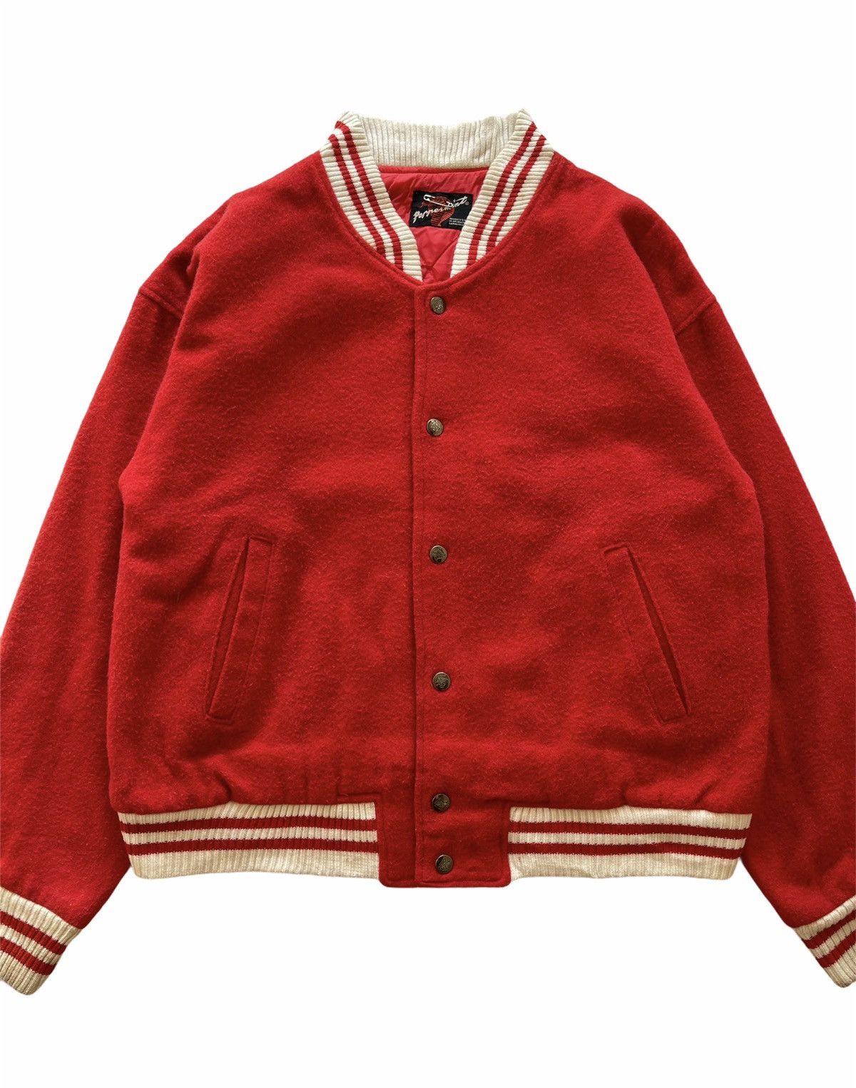 Japanese Brand VINTAGE PEPPERMINT BIG LOGO WOOL VARSITY JACKET Size US L / EU 52-54 / 3 - 7 Thumbnail