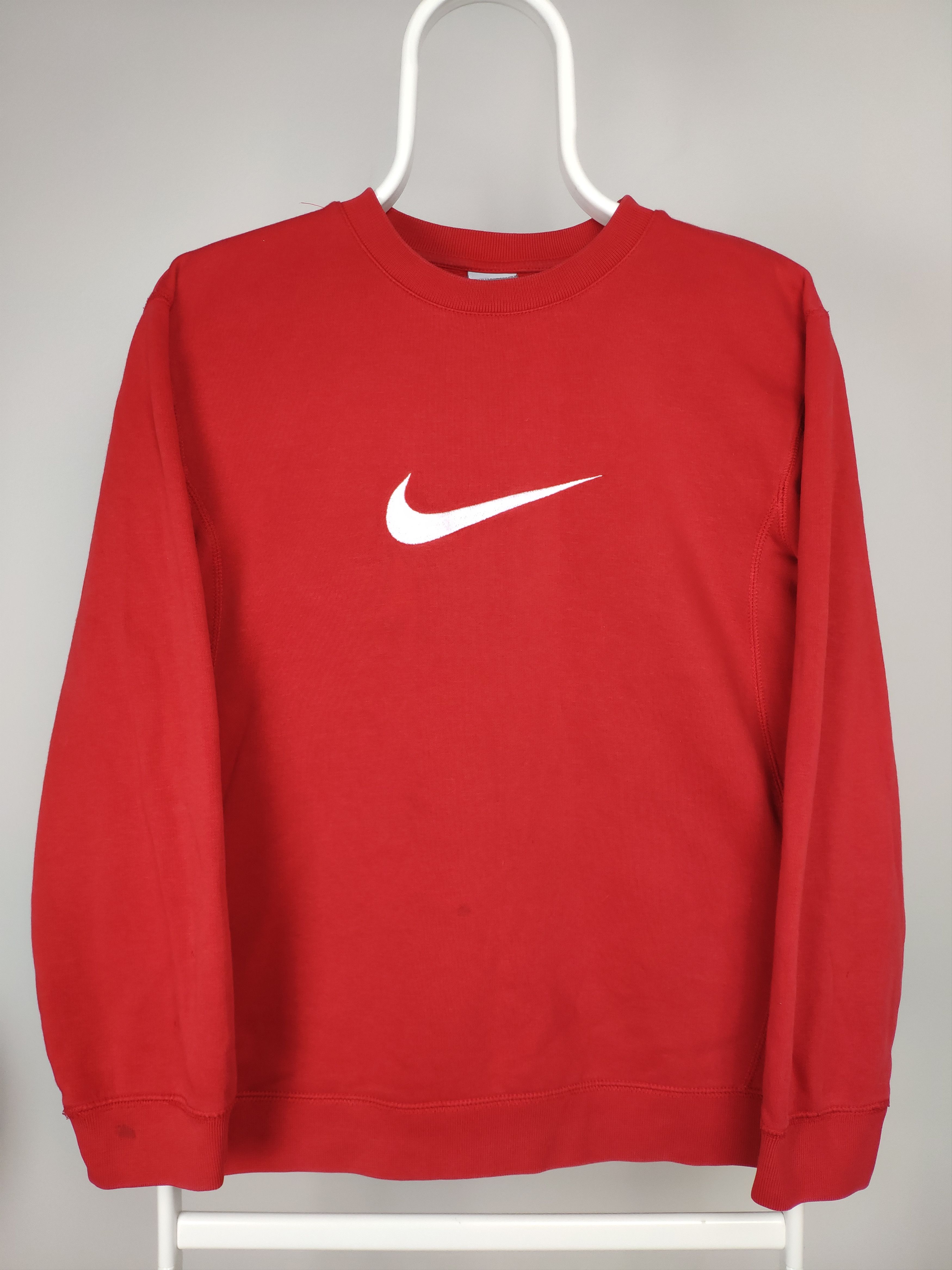 Nike × Vintage Nike vintage sweatshirt big center swoosh white on red 2000s Size US S / EU 44-46 / 1 - 1 Thumbnail