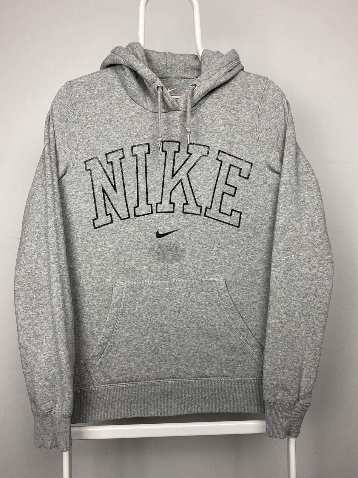 Nike spell out hoodie center swoosh grey collage vintage