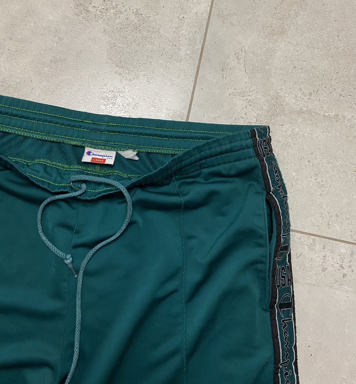 Champion × Vintage Champion USA vintage side stripe green sweat track pants Size US 32 / EU 48 - 2 Thumbnail