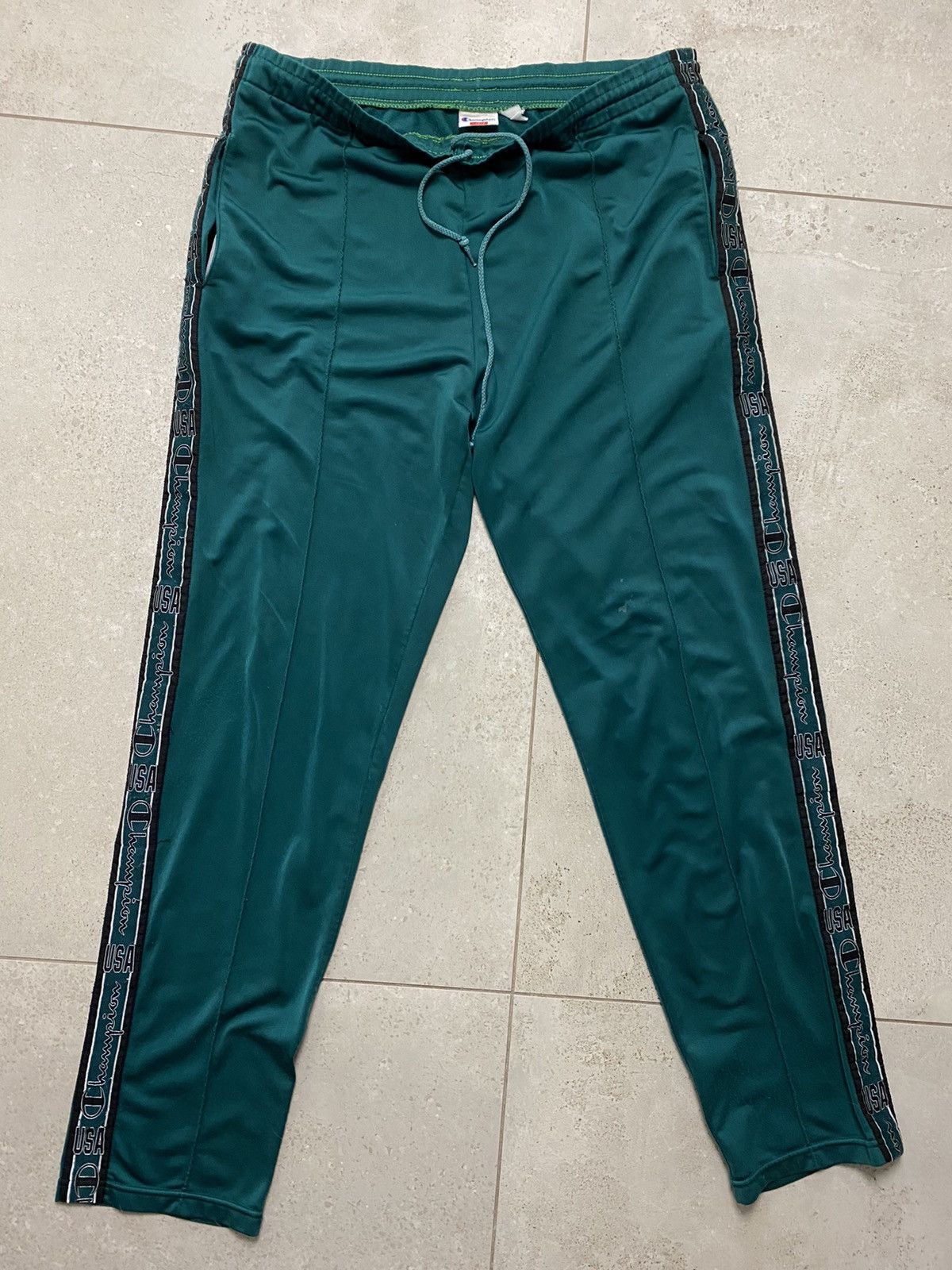 Champion × Vintage Champion USA vintage side stripe green sweat track pants Size US 32 / EU 48 - 1 Thumbnail