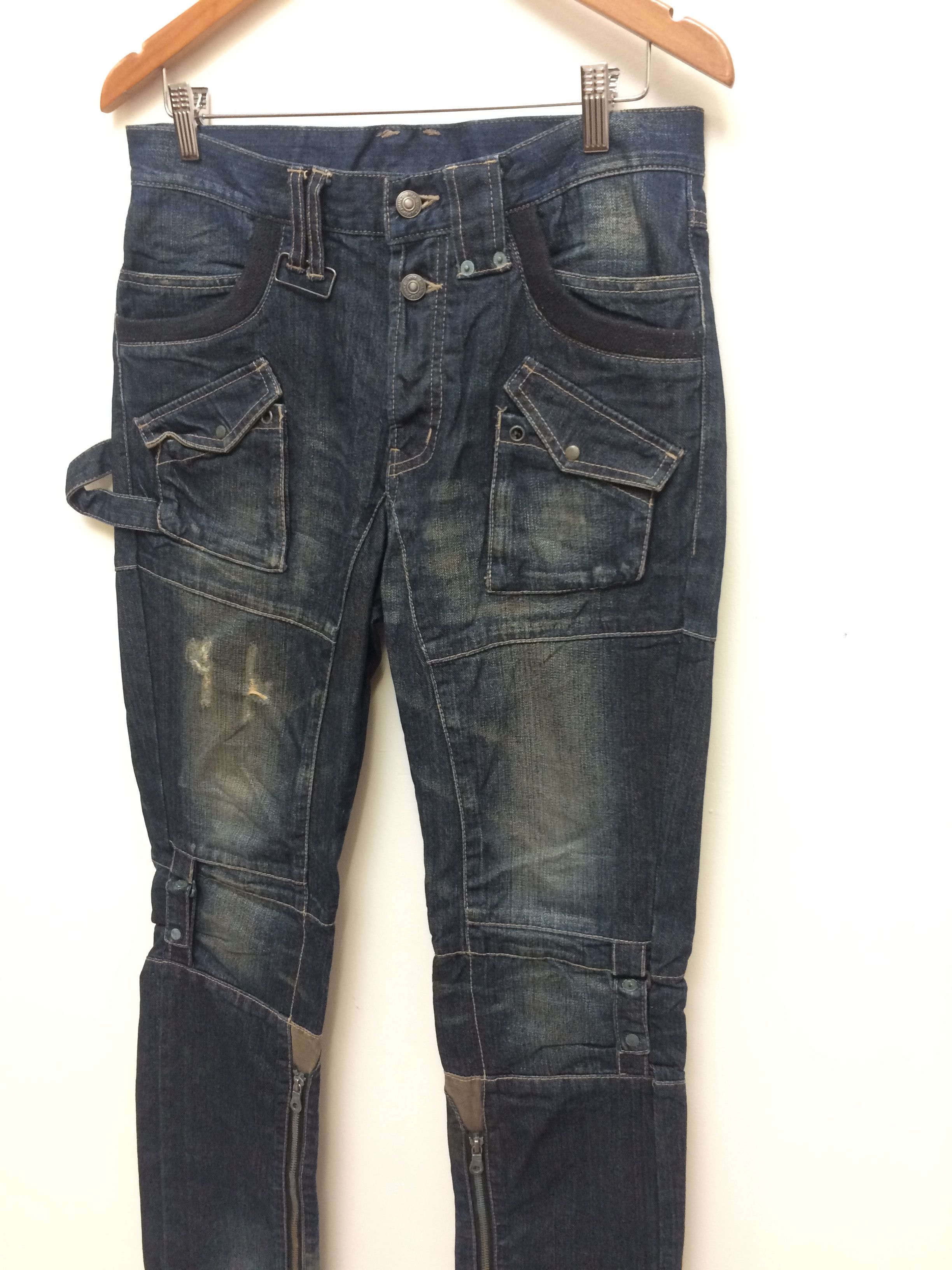 Designer × PPFM PPFM Multi Pocket Bondage Parachute Distressed Denim Jeans Size US 32 / EU 48 - 4 Thumbnail