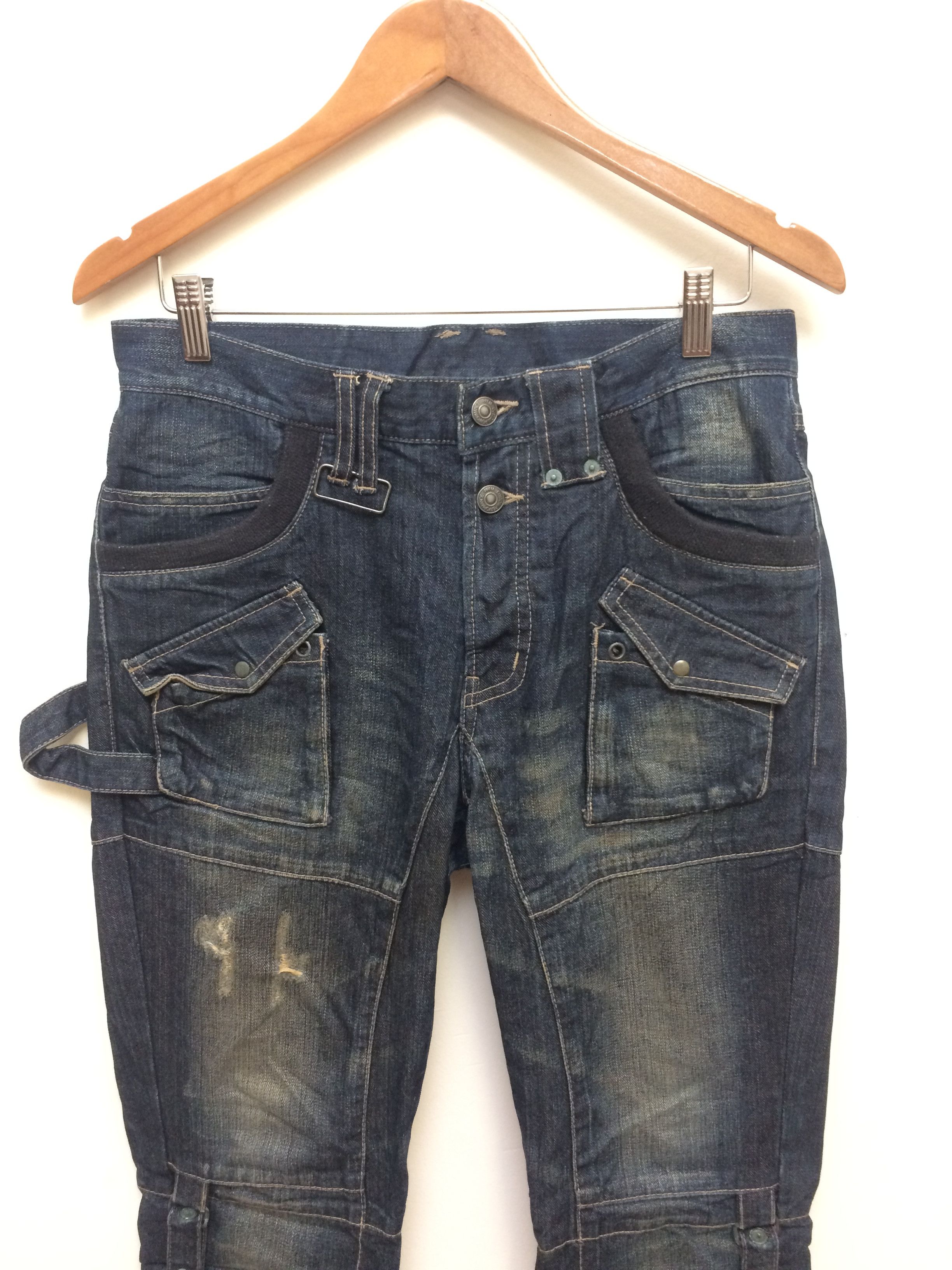 Designer × PPFM PPFM Multi Pocket Bondage Parachute Distressed Denim Jeans Size US 32 / EU 48 - 3 Thumbnail