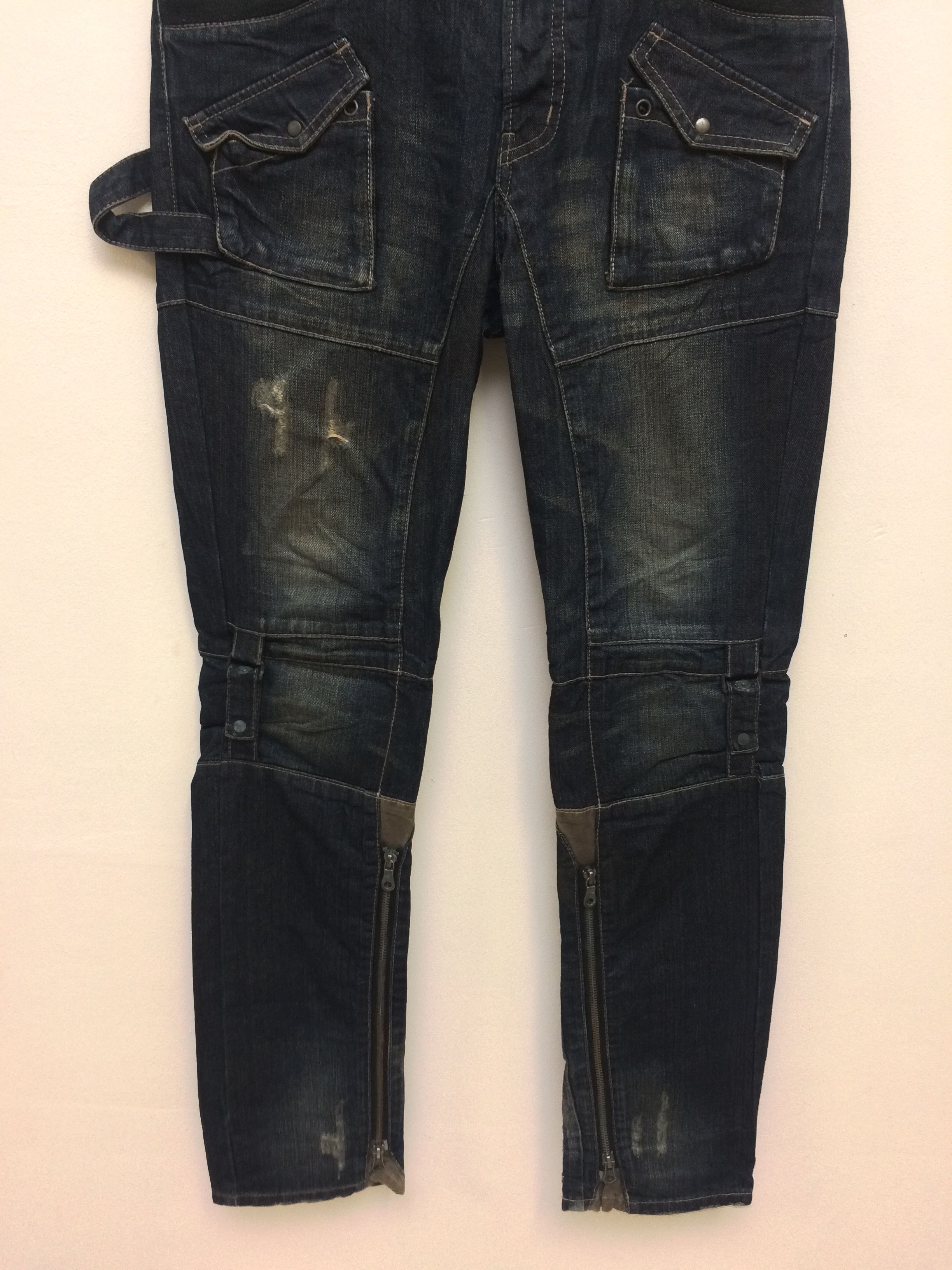 Designer × PPFM PPFM Multi Pocket Bondage Parachute Distressed Denim Jeans Size US 32 / EU 48 - 2 Thumbnail