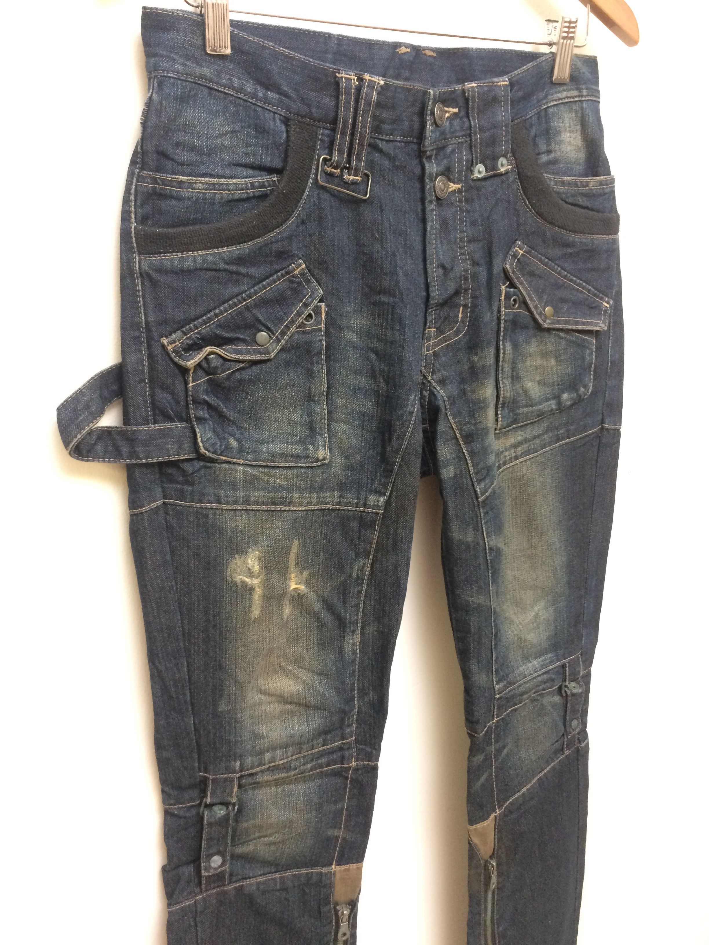 Designer × PPFM PPFM Multi Pocket Bondage Parachute Distressed Denim Jeans Size US 32 / EU 48 - 5 Thumbnail