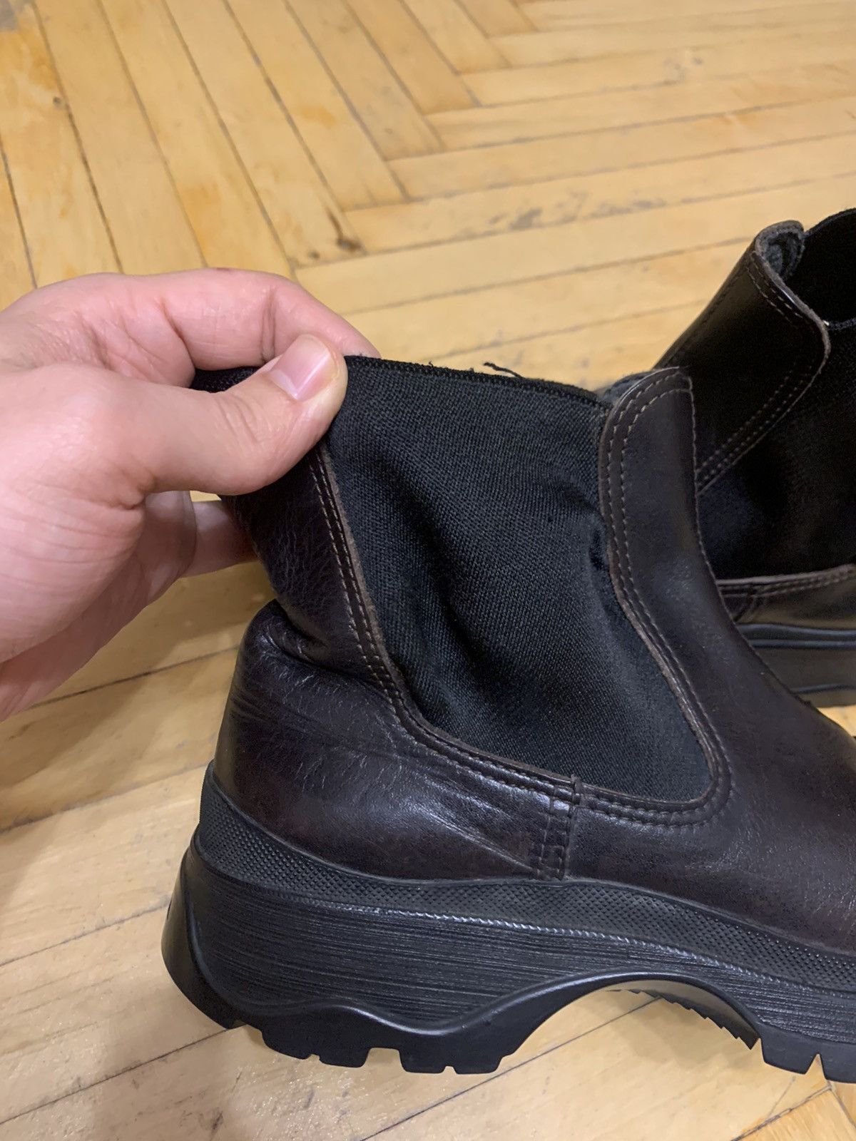 Prada 🔴 PRADA Boots Brown Shoes Vintage Leather Tractor Combat Size US 6.5 / IT 36.5 - 10 Thumbnail