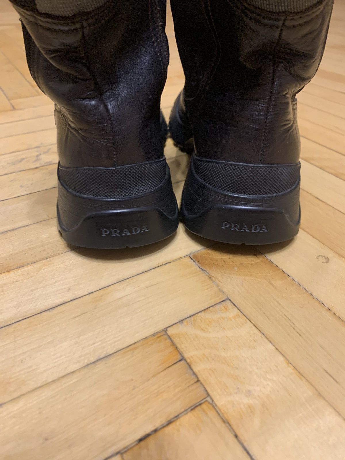 Prada 🔴 PRADA Boots Brown Shoes Vintage Leather Tractor Combat Size US 6.5 / IT 36.5 - 8 Thumbnail