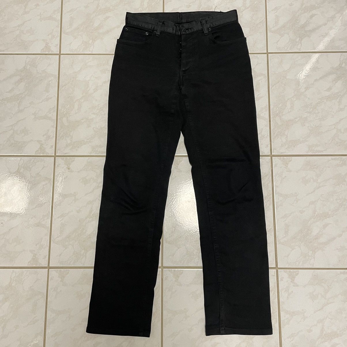 Helmut Lang SS97 black satin waist denim pants Size US 29 - 1 Thumbnail