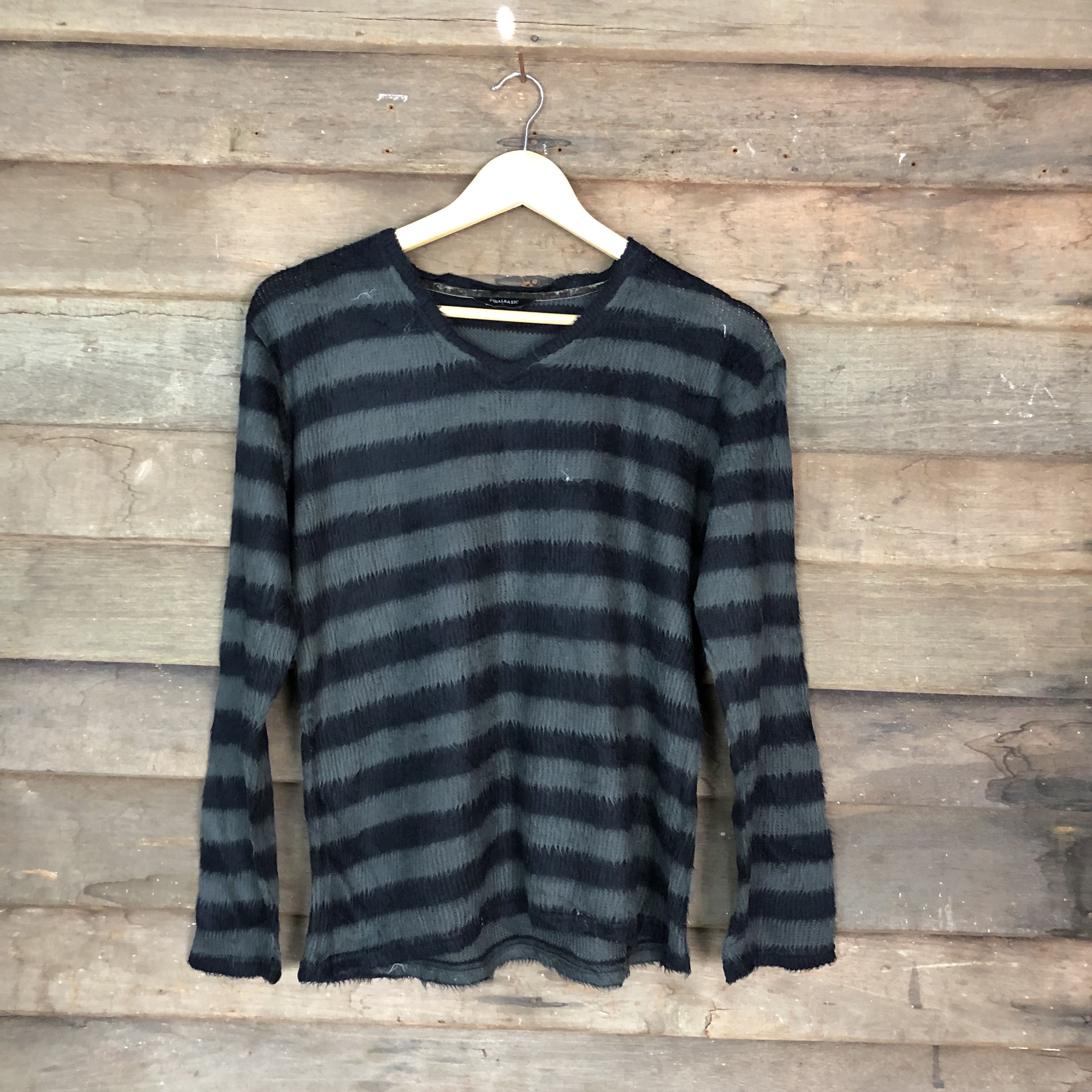 Vintage Final Bask Stripe Shag Shaggy Fur Mohair Knitwear #6712 Size US L / EU 52-54 / 3 - 1 Thumbnail