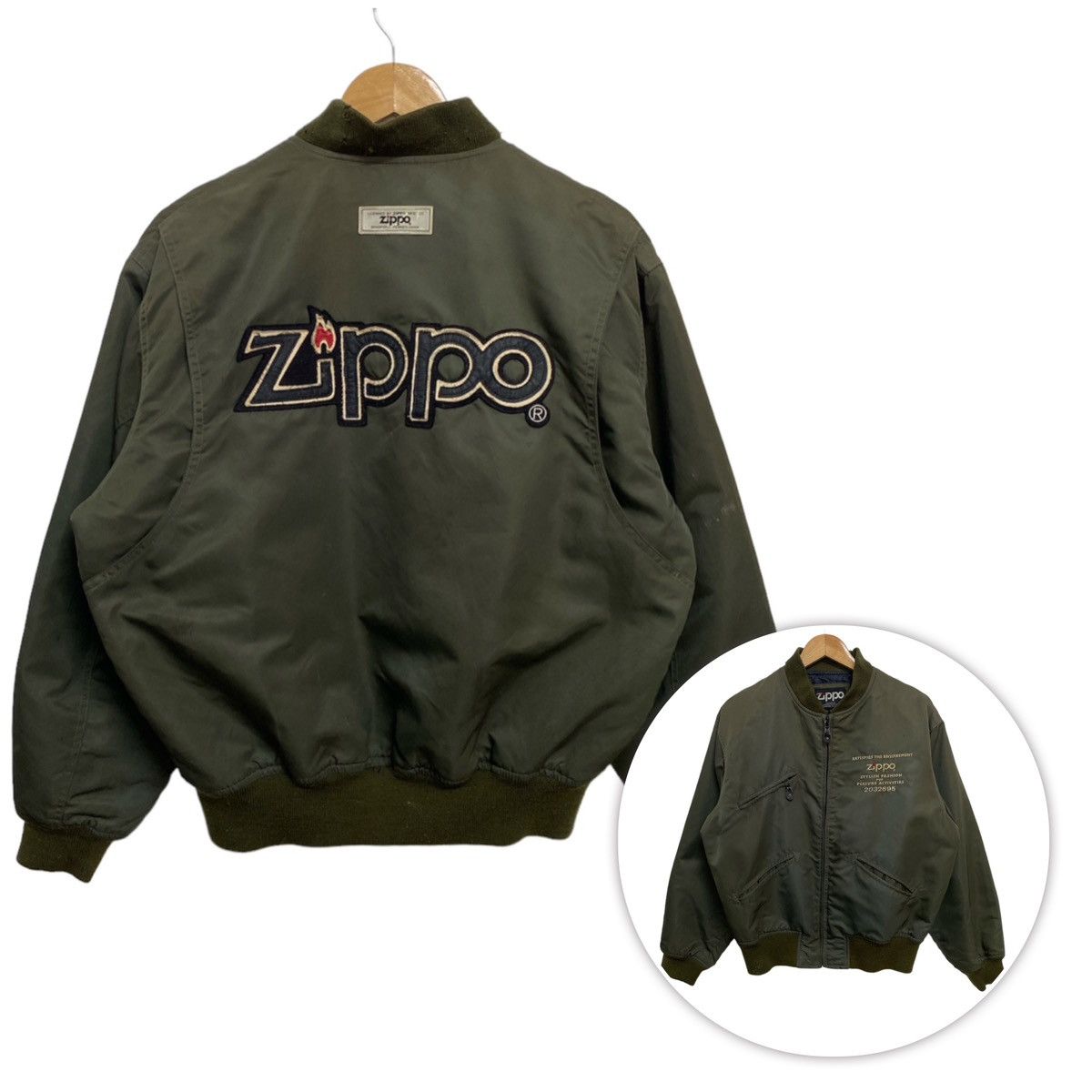 image of Bomber Jacket x Vintage Zippo Bomber Flight Jacket in Green, Men's (Size Large)