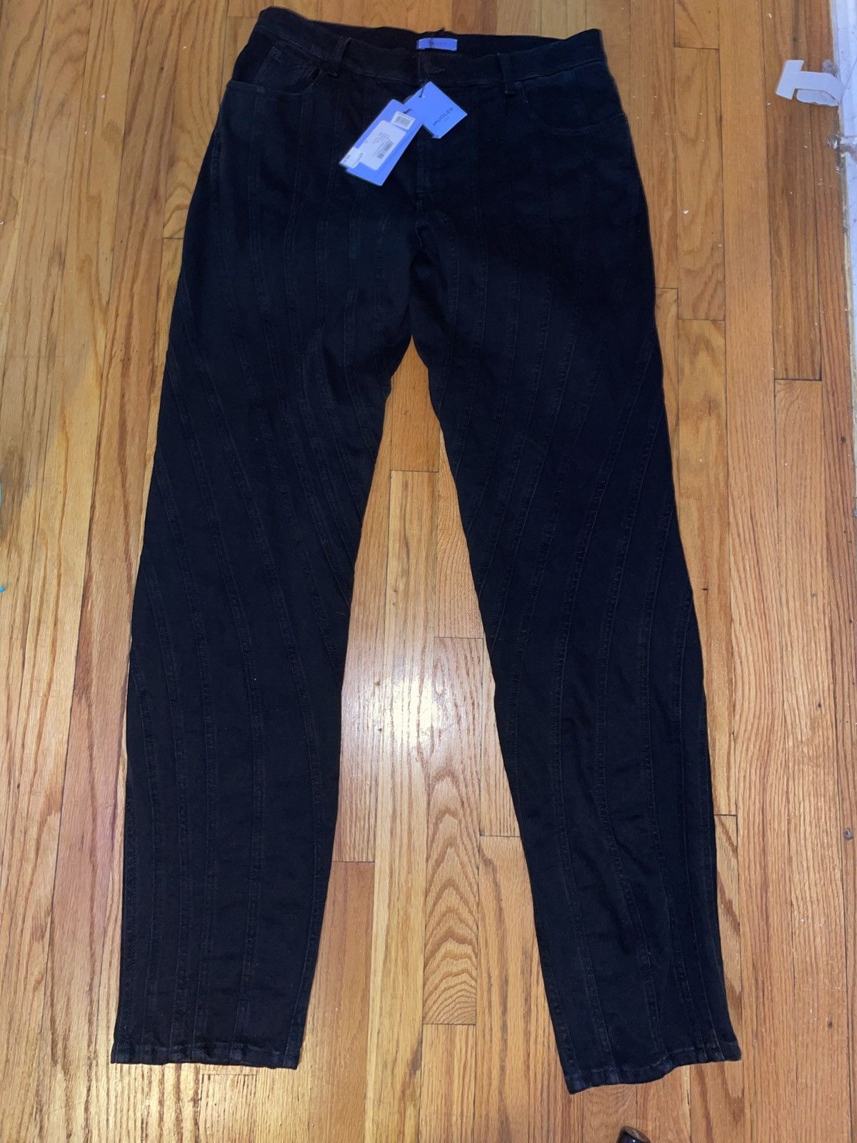 image of Black Spiral Baggy Jeans Mugler, Women's (Size 30)